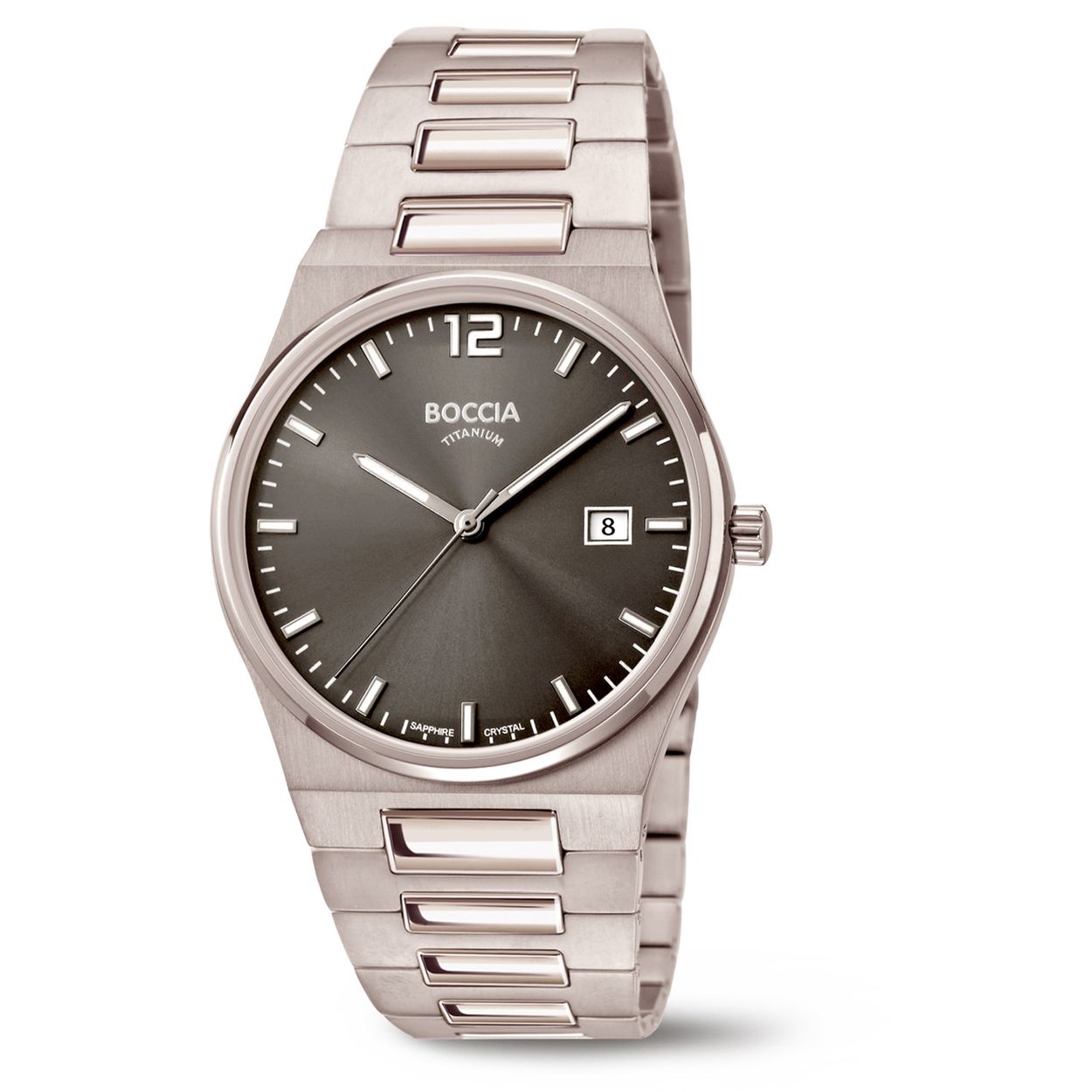 Boccia Titanium 3661-02 Heren 
Dit herenhorloge van Boccia heeft een unieke uitstraling en een chique uiterlijk. De 3661-02 heeft een ronde titanium horlogekast met een diameter van 39mm en een zwartgrijze wijzerplaat met een datum en fijne witte uursaanduiding. Aan de titanium kast zit een zilverkleurige mat en glanzende titanium schakelband met een vouwsluiting. Het horloge heeft een saffierglas en is 5ATM. Of je nu sportief of chique gekleed gaat, dit horloge past bij elke outfit en iedere gelegenheid!

HET MERK
Boccia Titanium is het titanium merk van Nederland, dat zijn oorsprong in Duitsland vindt en is opgericht in het jaar 1992. Ontwikkeld door internationale ontwerpers. Alle titanium componenten van de BOCCIA TITANIUM collectie zijn gemaakt van 99,7% puur titanium; het bijzondere materiaal. Het is licht in gewicht, neemt de temperatuur van de huid aan en is zeer huidvriendelijk. Bovendien is het corrosie- en temperatuurbestendig.

SPECIFICATIES
- Saffierglas
- Ronde titanium horlogekast, Ø 39mm
- Zilverkleurige schakelband
- Zwartgrijze wijzerplaat 
- Datum
- 5ATM