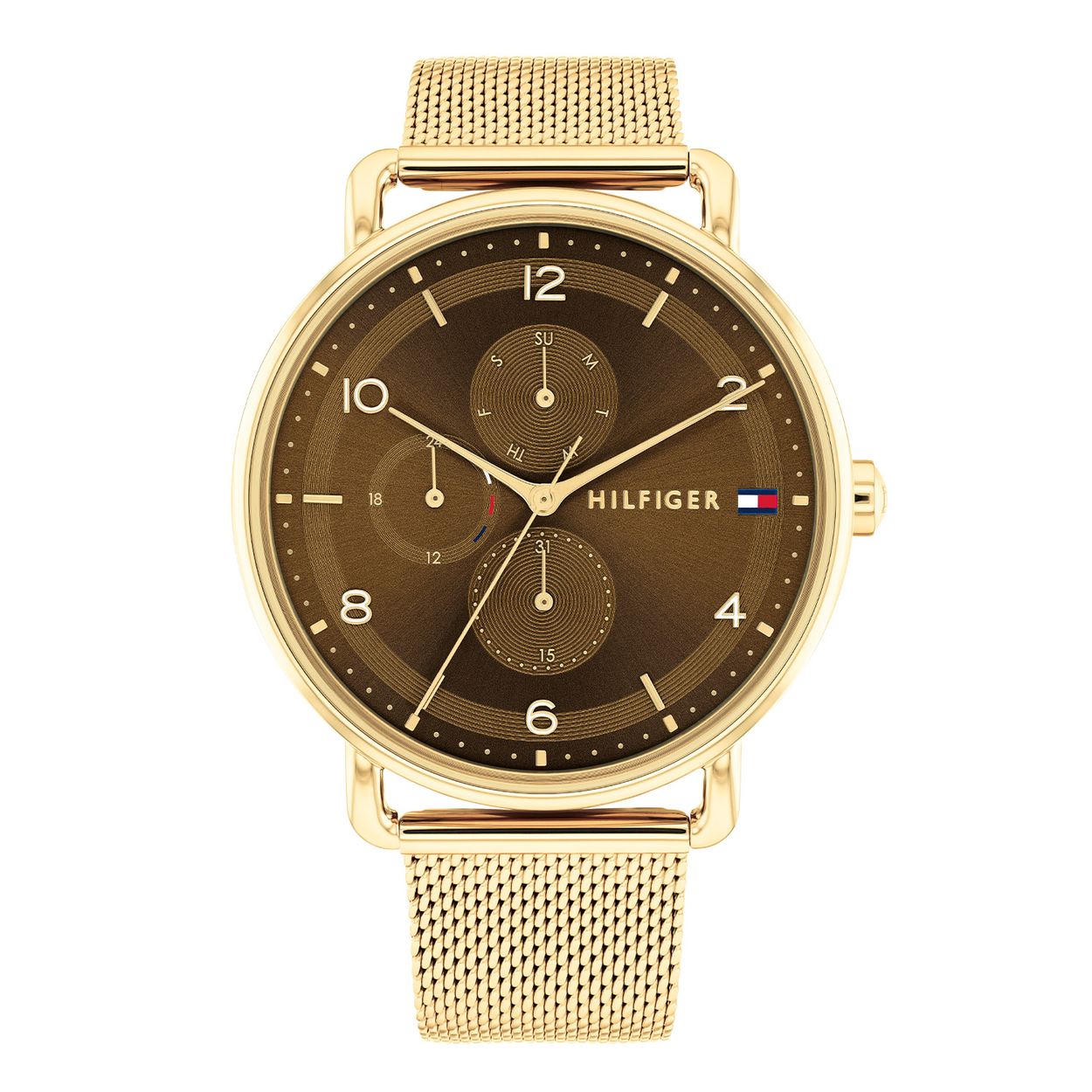 Dit Tommy Hilfiger horloge behoort tot de Lily collectie.
Referentienummer:  TH1782663 

Dit horloge van Tommy Hilfiger is een fashion horloge die zeker in je collectie past. Het stalen dameshorloge heeft een ronde goudkleurige kast met een gladde bezel. Op de chocolade bruine sunray wijzerplaat zijn de dag,- datum,- 24-uursaanduiding en de wijzers op minimalistische manier zichtbaar. Het horloge is multifunctioneel en heeft een goudkleurige milanese band, een mineraalglas, een doorsnee van 40mm en is 3ATM.  
