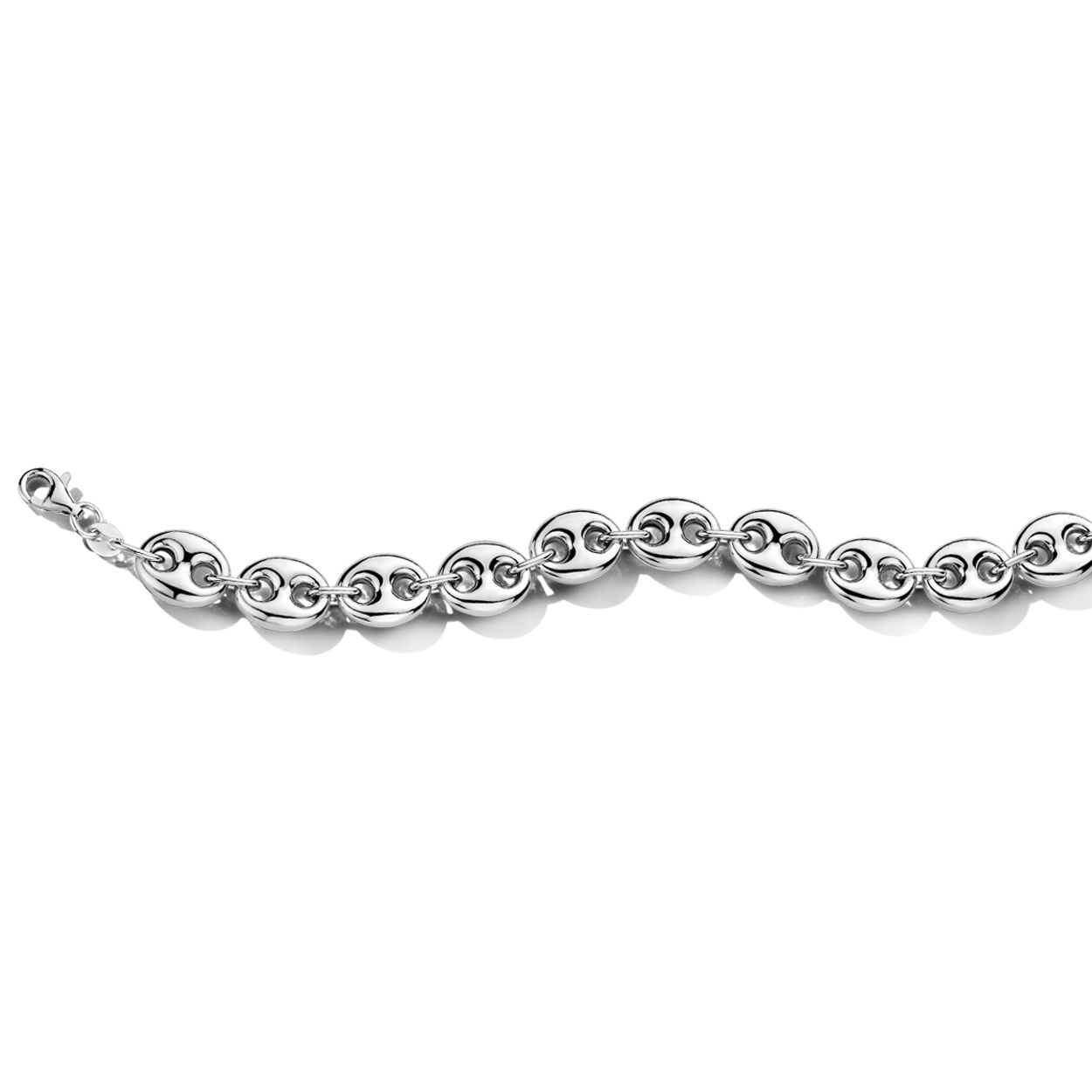 Gerhodineerd 925 zilveren armband met een draaglengte van 17cm en een extensie van 2cm. De schakelbreedte is 9.5mm. Uitgevoerd met een karabijn sluiting.