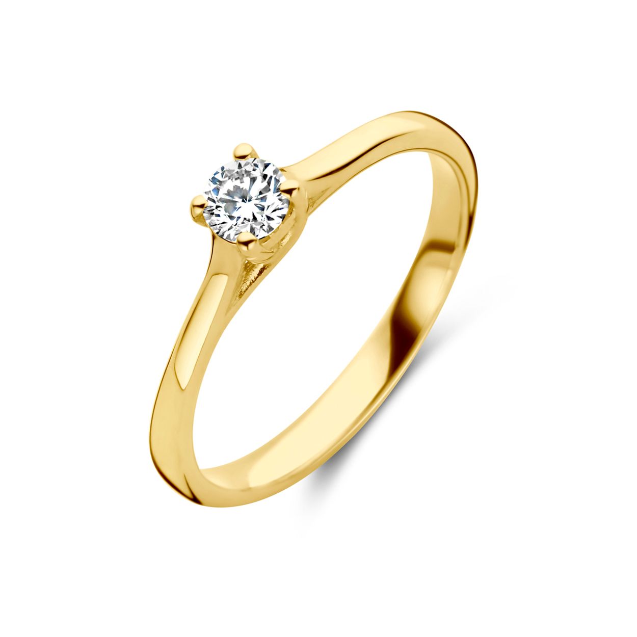 14krt gouden ring met diamant 0,20crt SI/H. 

De maat van de ring is 54 ( 17 1/4 ). Heeft u een andere maat, neem dan gerust contact met ons op.