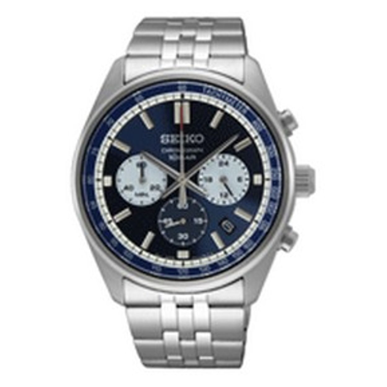 Dit is een herenhorloge van het merk Seiko. Het is een chronograaf horloge gemaakt van staal. De diameter van de kast is 41.5 mm en de kast is 12.1 mm dik.
De verdere specificaties van het horloge zijn als volgt:
Kastvorm: rond
Kastkleur: zilverkleurig
Kastmateriaal: staal
Bandbreedte: 22 mm
Bandlengte: 256.5 mm
Sluiting: vouwsluiting met drukker
Wijzerplaatkleur: blauw
Glassoort: hardlex mineraal glas
Waterdichtheid: 10 ATM
Techniek: quartz