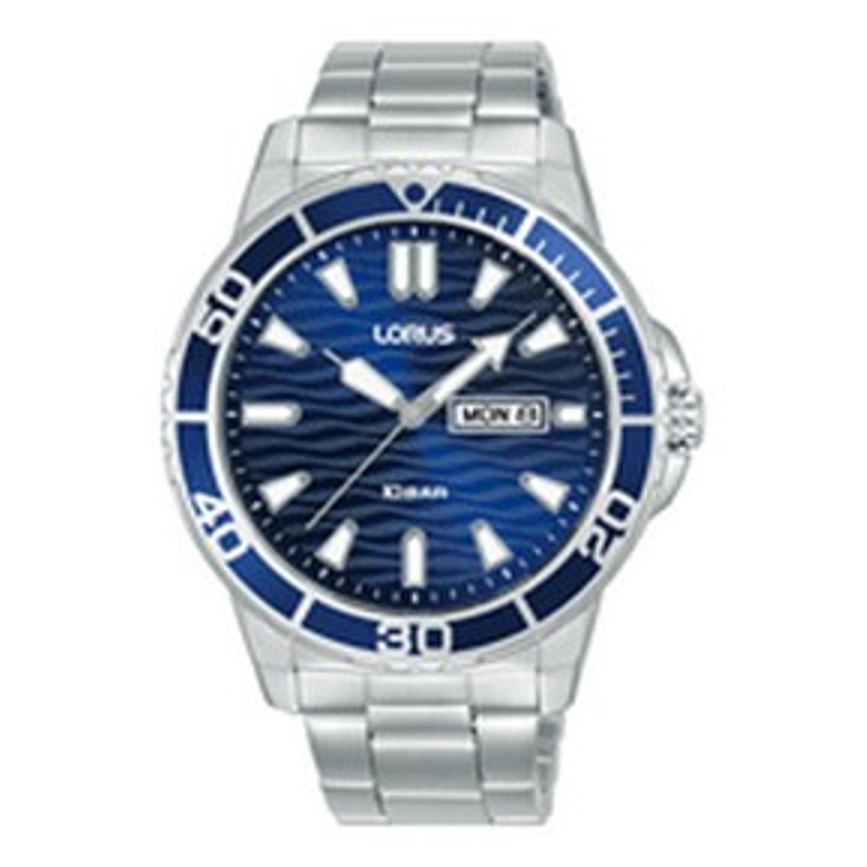 Dit is een herenhorloge van het merk Lorus. Het is een analoog horloge gemaakt van staal. De diameter van de kast is 42 mm en de kast is 10.2 mm dik.
De verdere specificaties van het horloge zijn als volgt:
Kastvorm: rond
Kastkleur: zilverkleurig
Kastmateriaal: staal
Bandbreedte: 20 mm
Bandlengte: 267 mm
Sluiting: vouwsluiting met drukker
Wijzerplaatkleur: blauw
Glassoort: hardlex mineraal glas
Waterdichtheid: 10 ATM
Techniek: quartz