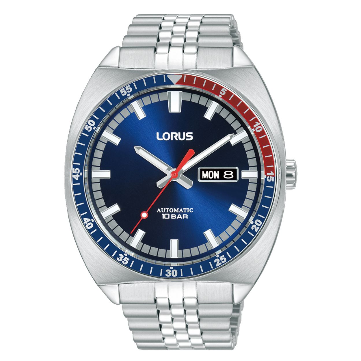Dit is een herenhorloge van het merk Lorus. Het is een analoog horloge gemaakt van staal. De diameter van de kast is 43 mm en de kast is 12.4 mm dik.
De verdere specificaties van het horloge zijn als volgt:
Kastvorm: rond
Kastkleur: zilverkleurig
Kastmateriaal: staal
Bandbreedte: 22 mm
Bandlengte: 263 mm
Sluiting: vouwsluiting met drukker
Wijzerplaatkleur: blauw
Glassoort: hardlex mineraal glas
Waterdichtheid: 10 ATM
Techniek: automaat