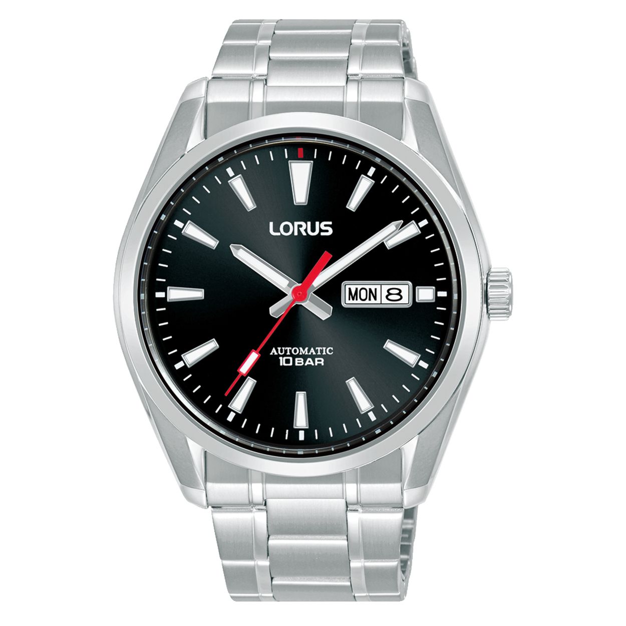 Dit is een herenhorloge van het merk Lorus. Het is een analoog horloge gemaakt van staal. De diameter van de kast is 42.5 mm en de kast is 12.2 mm dik.
De verdere specificaties van het horloge zijn als volgt:
Kastvorm: rond
Kastkleur: zilverkleurig
Kastmateriaal: staal
Bandbreedte: 22 mm
Bandlengte: 257.5 mm
Sluiting: vouwsluiting met drukker
Wijzerplaatkleur: zwart
Glassoort: hardlex mineraal glas
Waterdichtheid: 10 ATM
Techniek: automaat