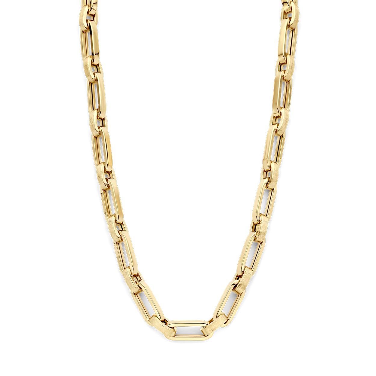 14k Geelgouden collier met een schakelbreedte van 8mm. De draaglengte is 46cm. Uitgevoerd met een karabijn sluiting.
