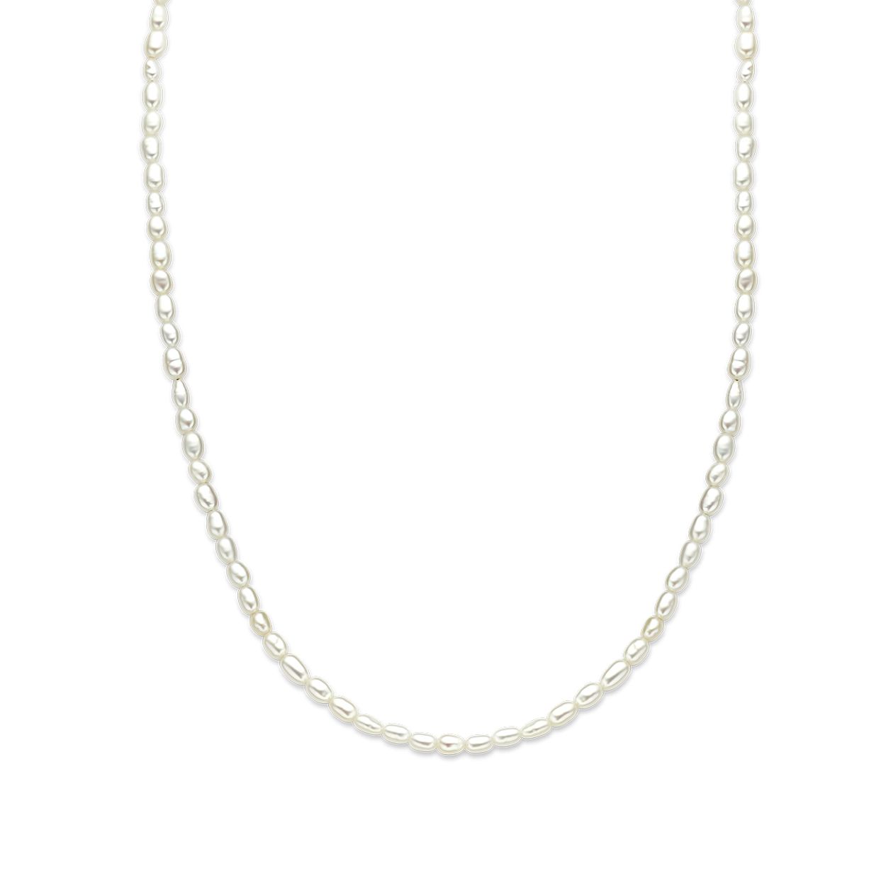 Gerhodineerd 925 zilveren collier uitgevoerd met zoetwaterparels en een karabijn sluiting. Het collier heeft een draaglengte van 40cm en een extensie van 5cm.