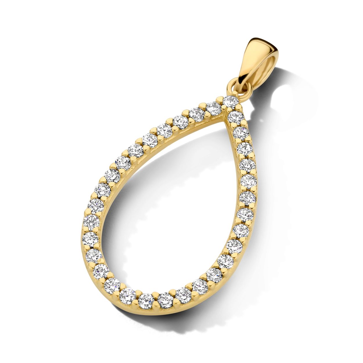 14k Geelgouden hanger met zirkonia. De hanger heeft een totale hoogte van 26mm.