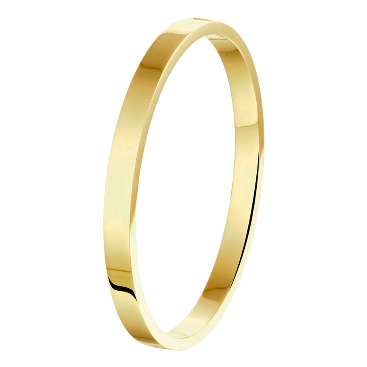 14k Geelgoud met 925 zilveren kern bangle met scharnier van uitgevoerd met vlakke buis. De bangle heeft een breedte van 6mm.