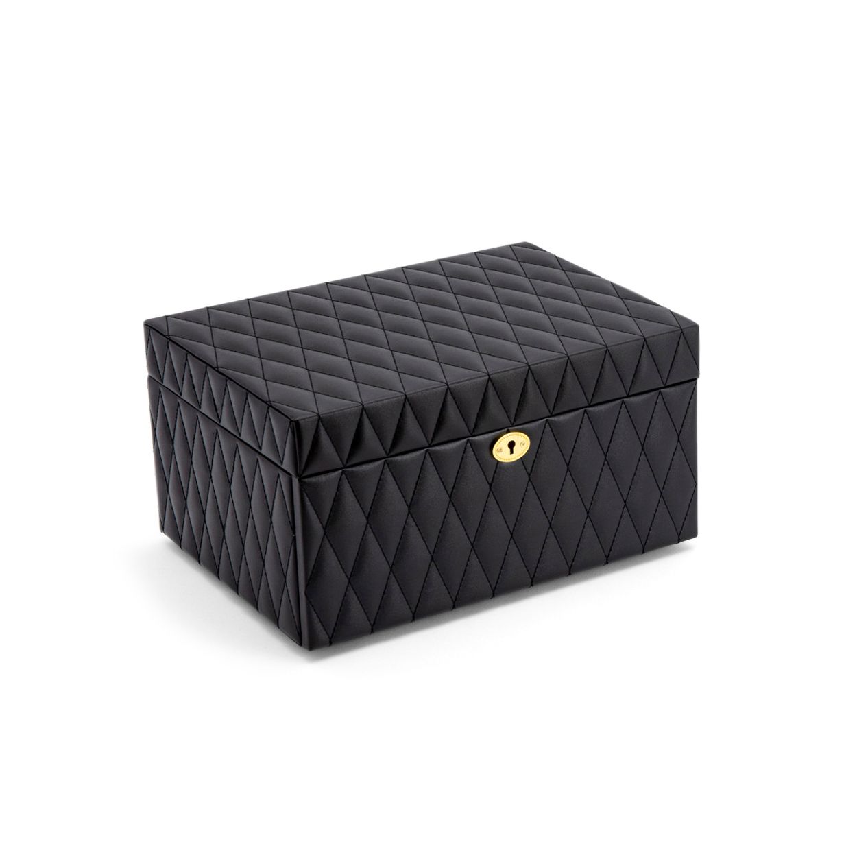 Luxe sieradenbox in de kleur zwart uitgevoerd met twee lades en verschillende vakjes. Een compacte box om verschillende sieraden in op te bergen.
