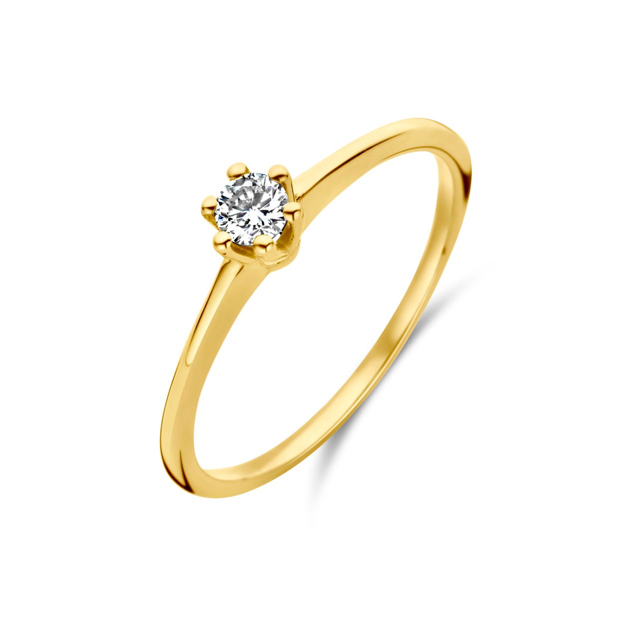 14k Geelgouden ring uitgevoerd met diamant. De ring heeft een breedte van 4mm.&nbsp; &nbsp;&nbsp;