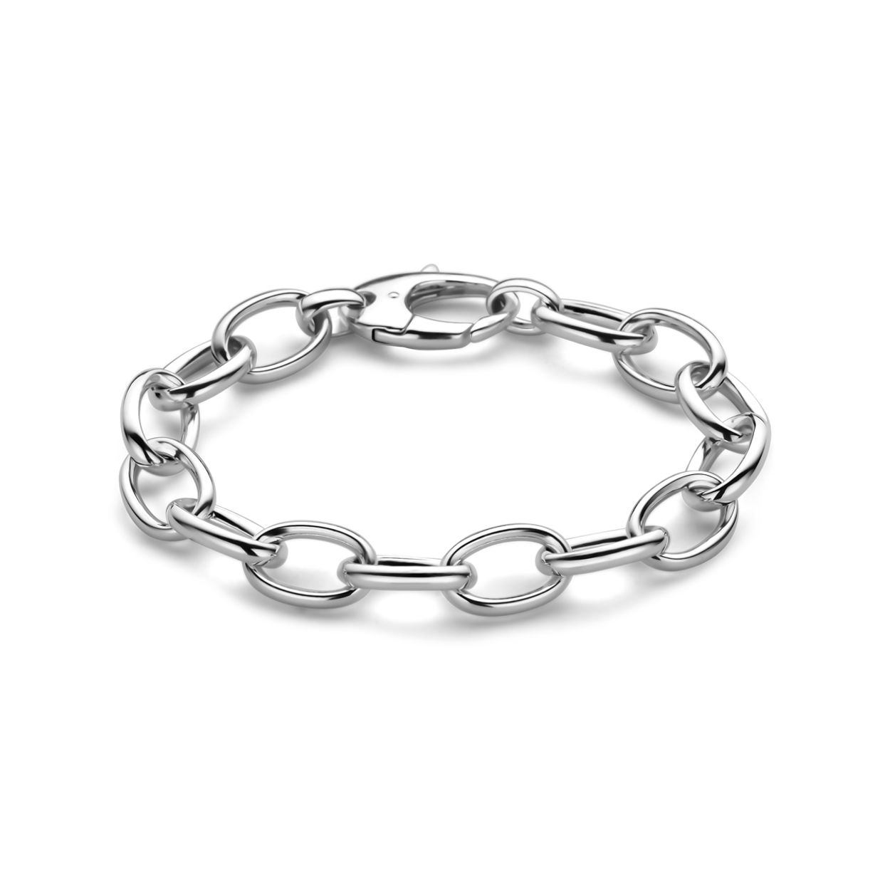 925 Zilveren armband met draaglengte van 20.5cm. De schakelbreedte is 11.5mm. Uitgevoerd met een karabijnsluiting.