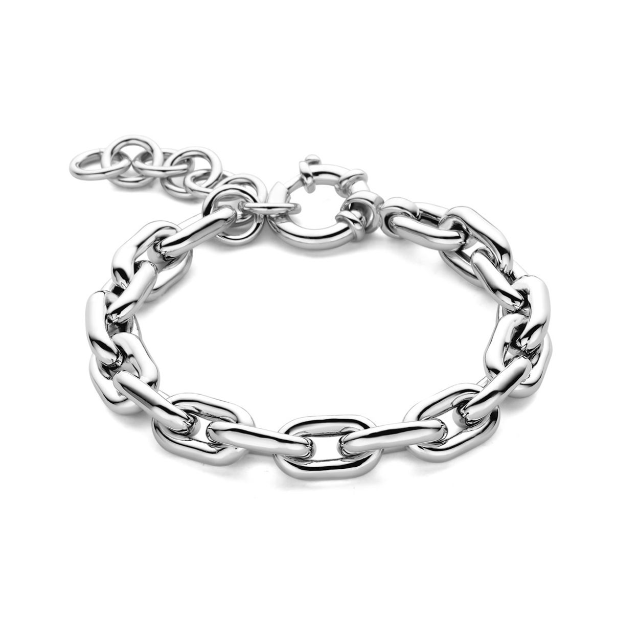 Gerhodineerd 925 zilveren armband uitgevoerd met een groot springslot. De armband heeft een draaglengte van 17cm met 4cm extensie. De schakelbreedte is 8.6mm.