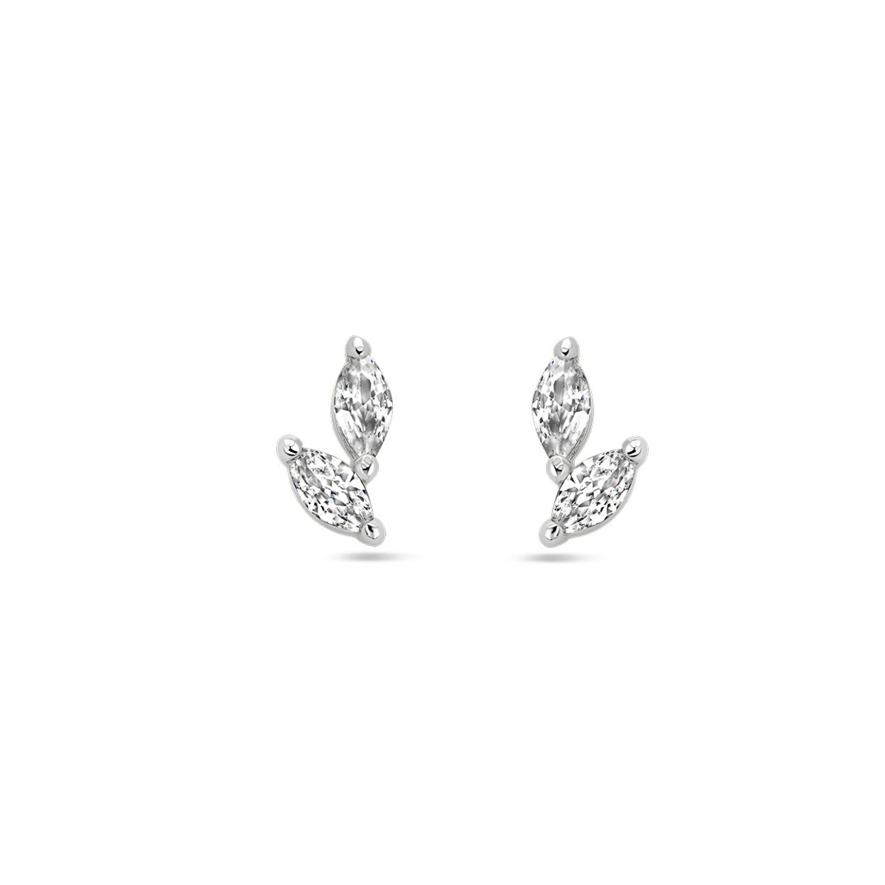 Gerhodineerd 925 zilveren oorknoppen uitgevoerd met zirkonia. De oorknoppen hebben een afmeting van 9x5mm.