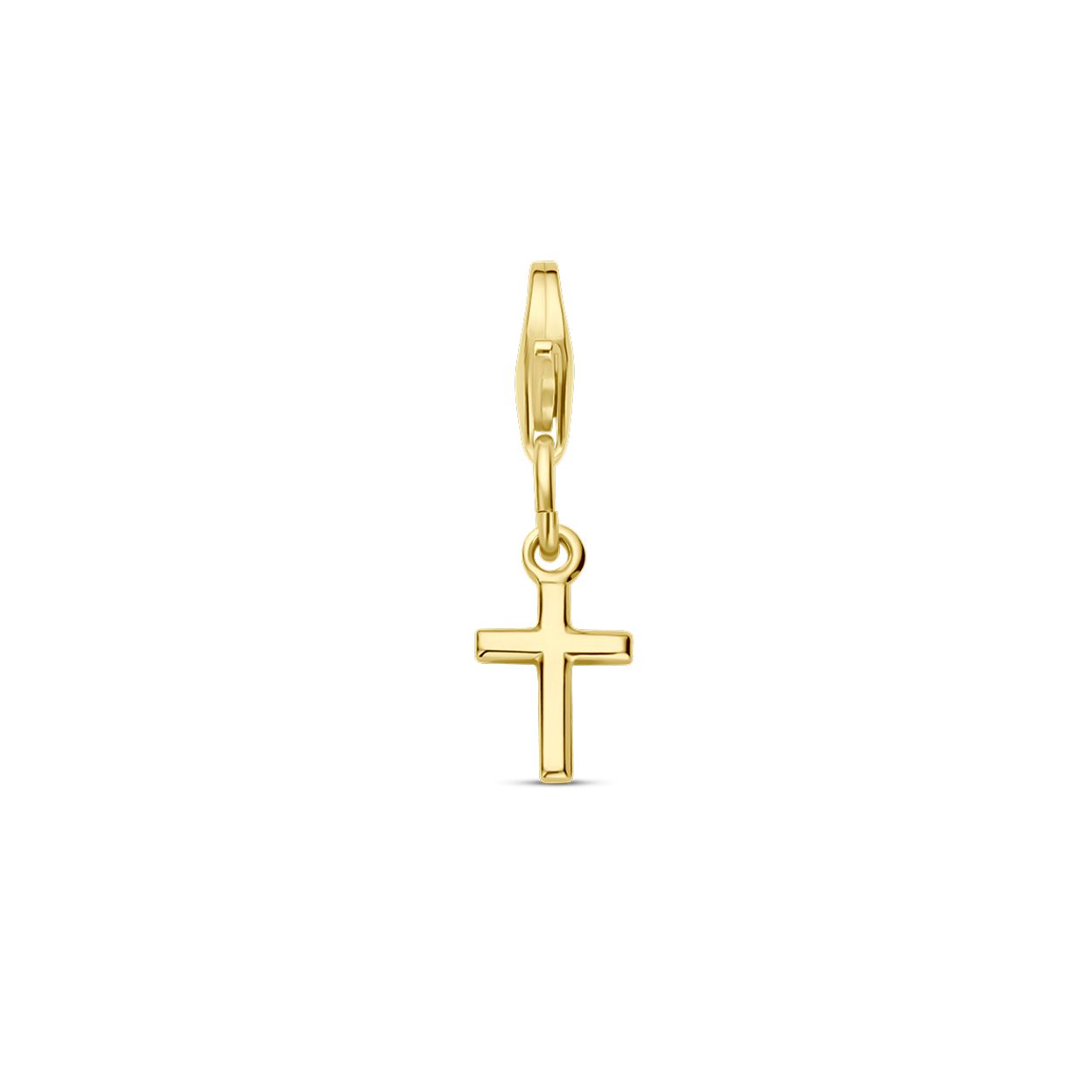 14k Geelgouden slotbedel met een kruis hanger. Het kruis heeft een afmeting van 8x6mm.