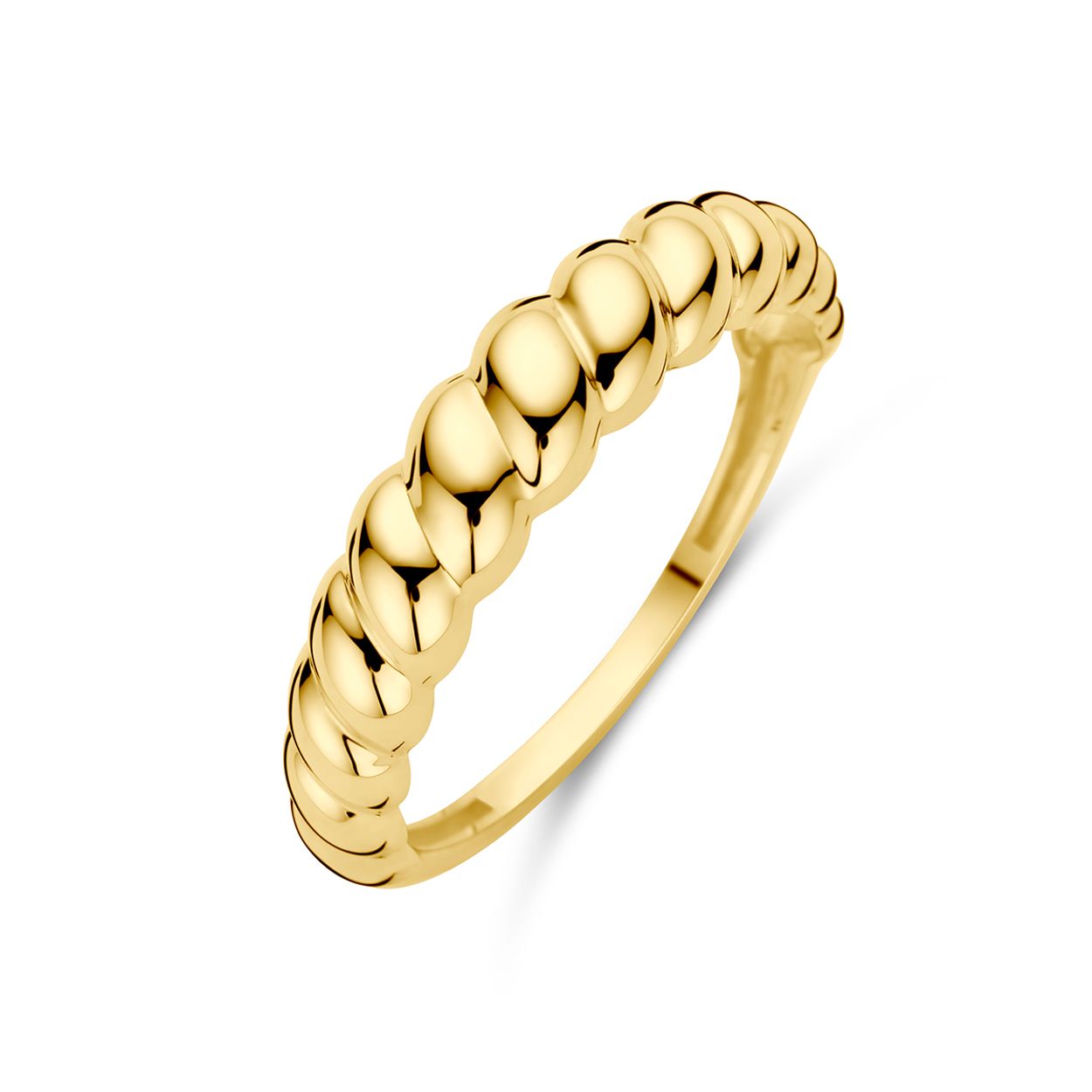 Geelgouden ring gedraaid met een breedte van 4.5mm.