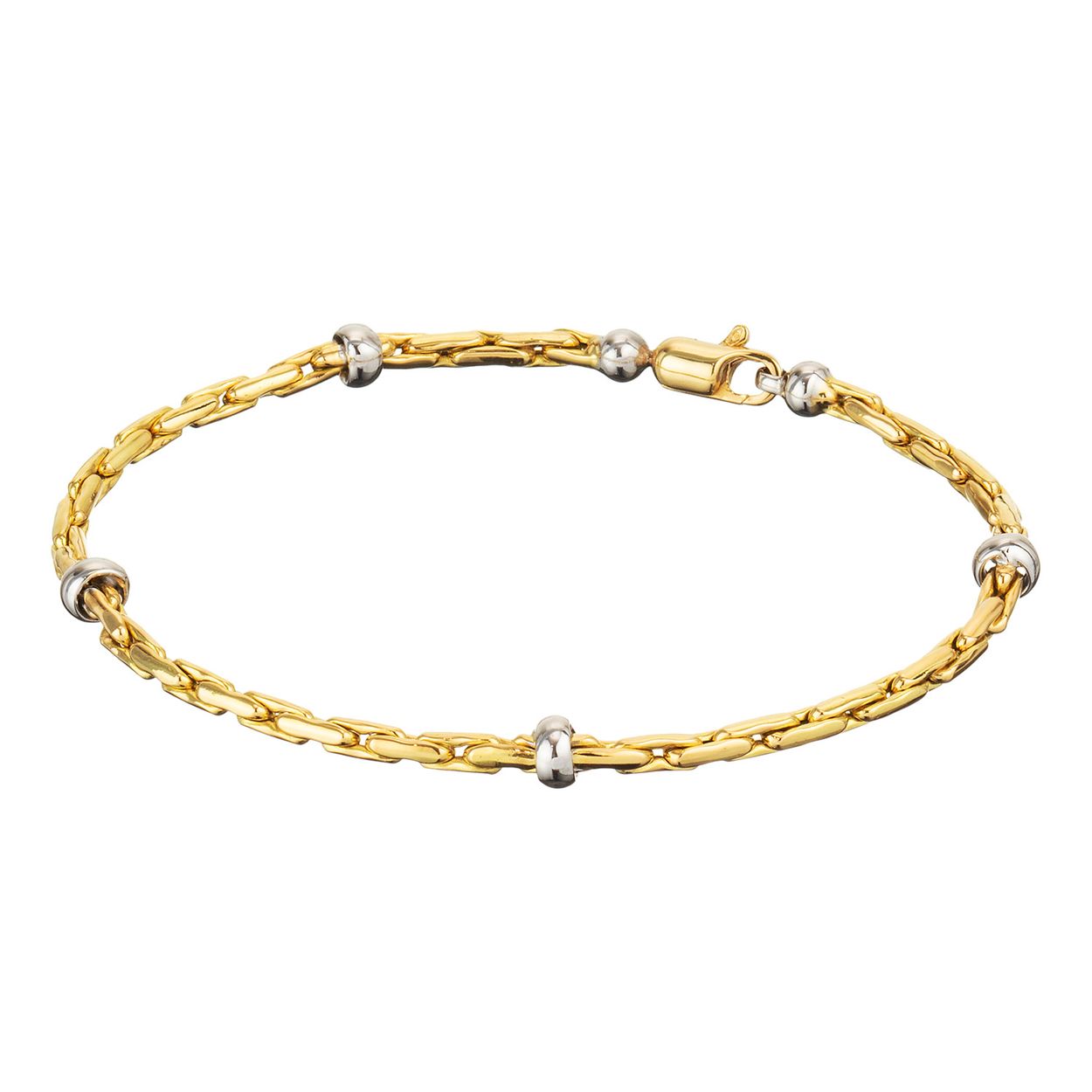 Deze prachtige 14 karaat geelgouden armband van Glow maken je look net iets meer af! De dikwandige Palmier armband voelt als massief en heeft een doorsnee van 3mm en sluit met een sierlijke luxe cartiersluiting. Wat dit sieraad kenmerkt, zijn de witgouden schakelbollen verdeeld over armband. De lengte van dit luxe sieraad is 19cm. Combineer de sieraden van Glow met elkaar voor een complete look.
 
GLOW
Benadruk jouw stijl met de verfijnde sieraden van GLOW en laat je inspireren door de uitgebreide collectie 14 karaat gouden sieraden van de hoogste Europese kwaliteit. Ontworpen om elke dag te dragen. Naast tijdloze ontwerpen bestaat de collectie ook uit hippe sieraden; zoals minimalistische gouden kettingen en grafische oorknopjes. Wil je een beetje extra stralen? Kies dan voor flonkerende zirkonia of ga voor luxe met onze geraffineerde diamanten sieraden.
  
  Specificaties
  - 204.2230.19
  - Armband bicolor
  - 14 Karaat Goud
  - 3mm Palmier