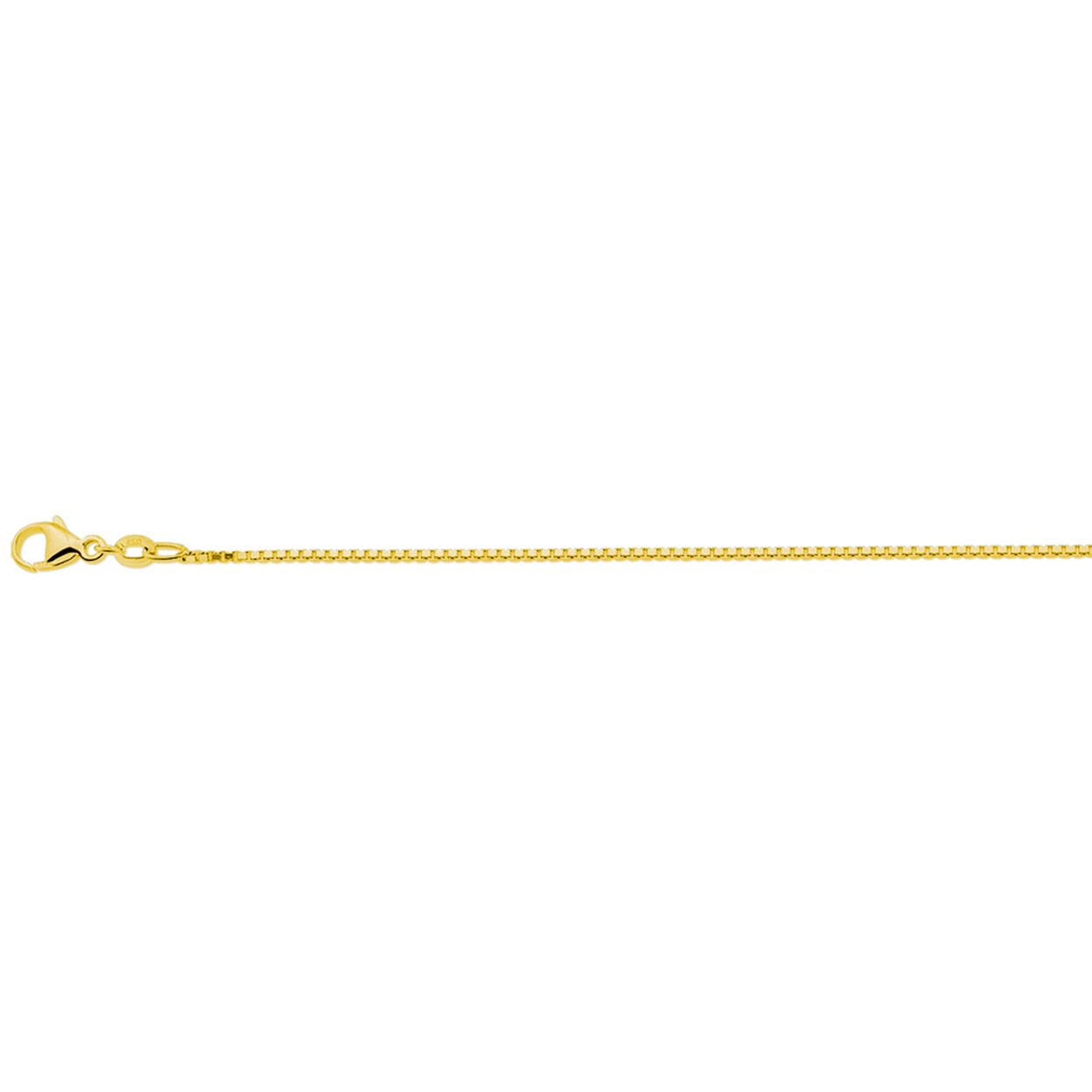 Geelgoud op 925 zilveren venetiaans collier met een schakelbreedte van 1.1mm. Het collier heeft een stevige karabijn sluiting. Geen garantie op plating.