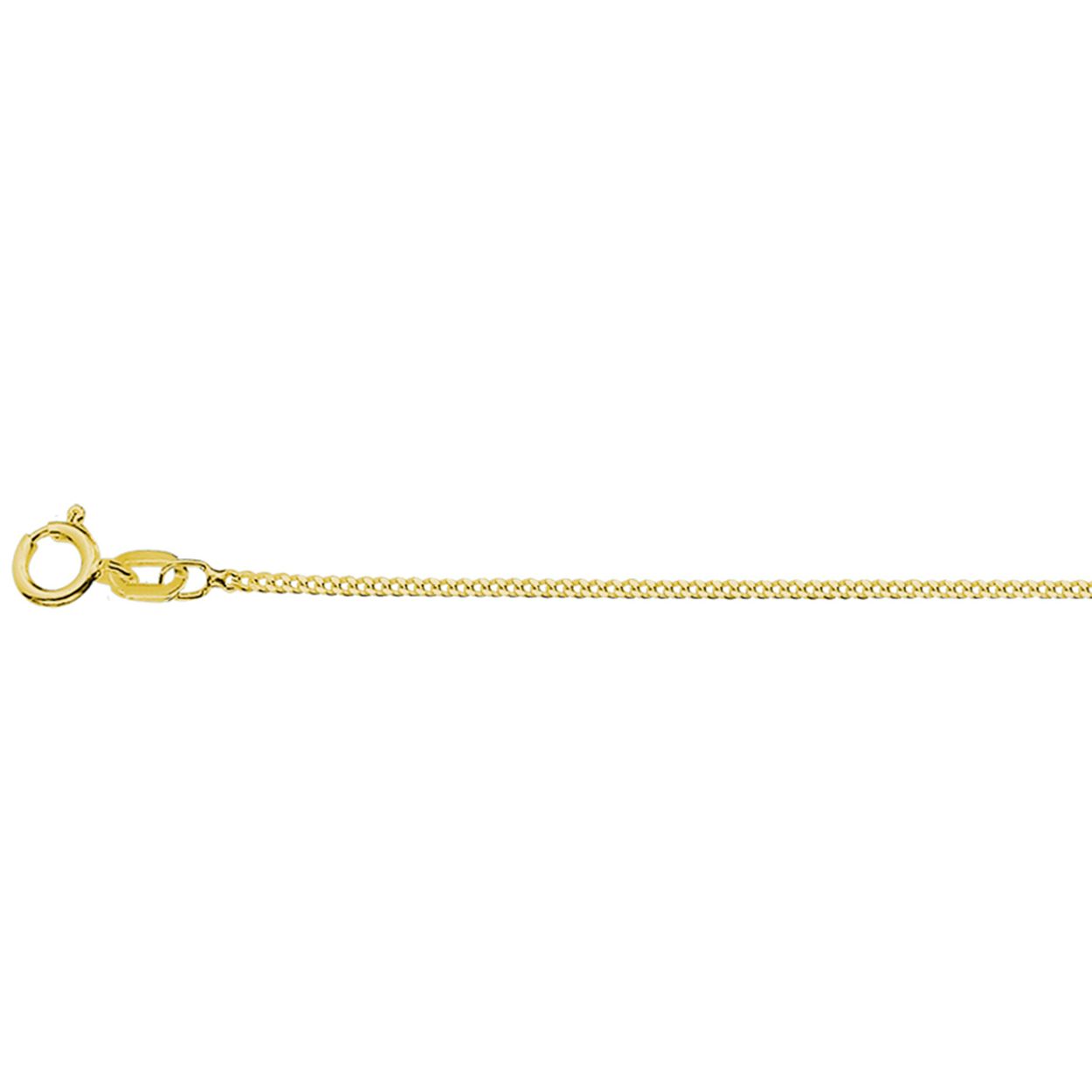 Geelgoud op 925 zilveren gourmette collier met een schakelbreedte van 1.2mm. Het collier heeft een draaglengte van 41cm en een extensie van 4cm. Geen garantie op plating.