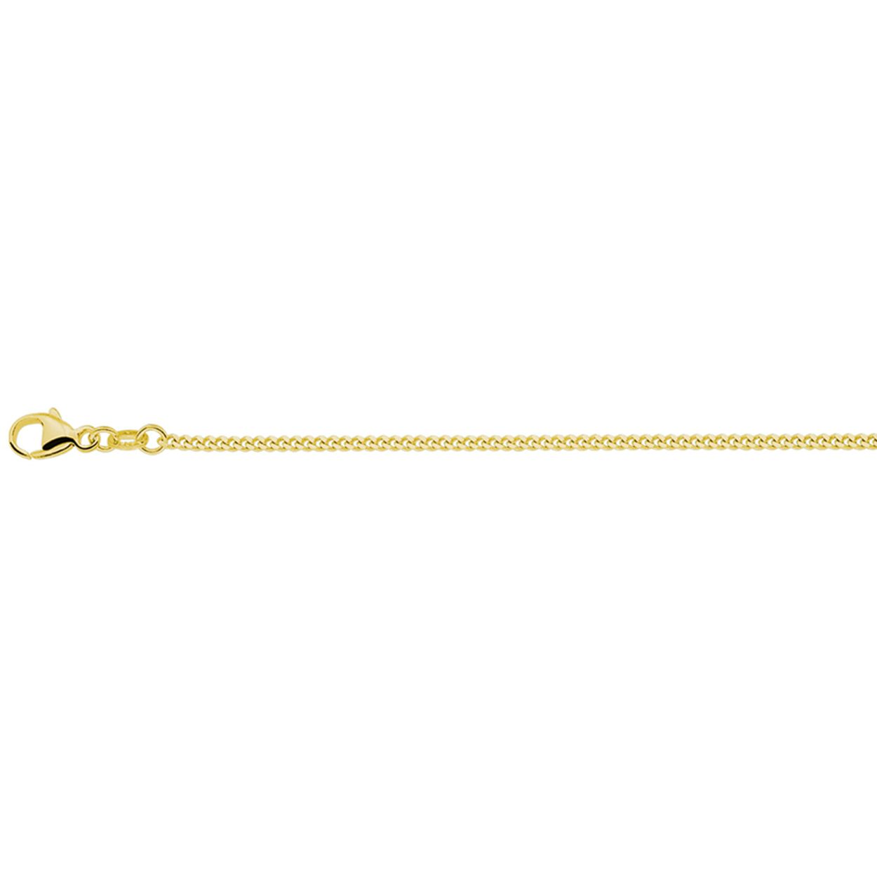 Geelgoud op 925 zilveren gourmette collier met een schakelbreedte van 1.4mm. Het collier heeft een stevige karabijn sluiting. Geen garantie op plating.
