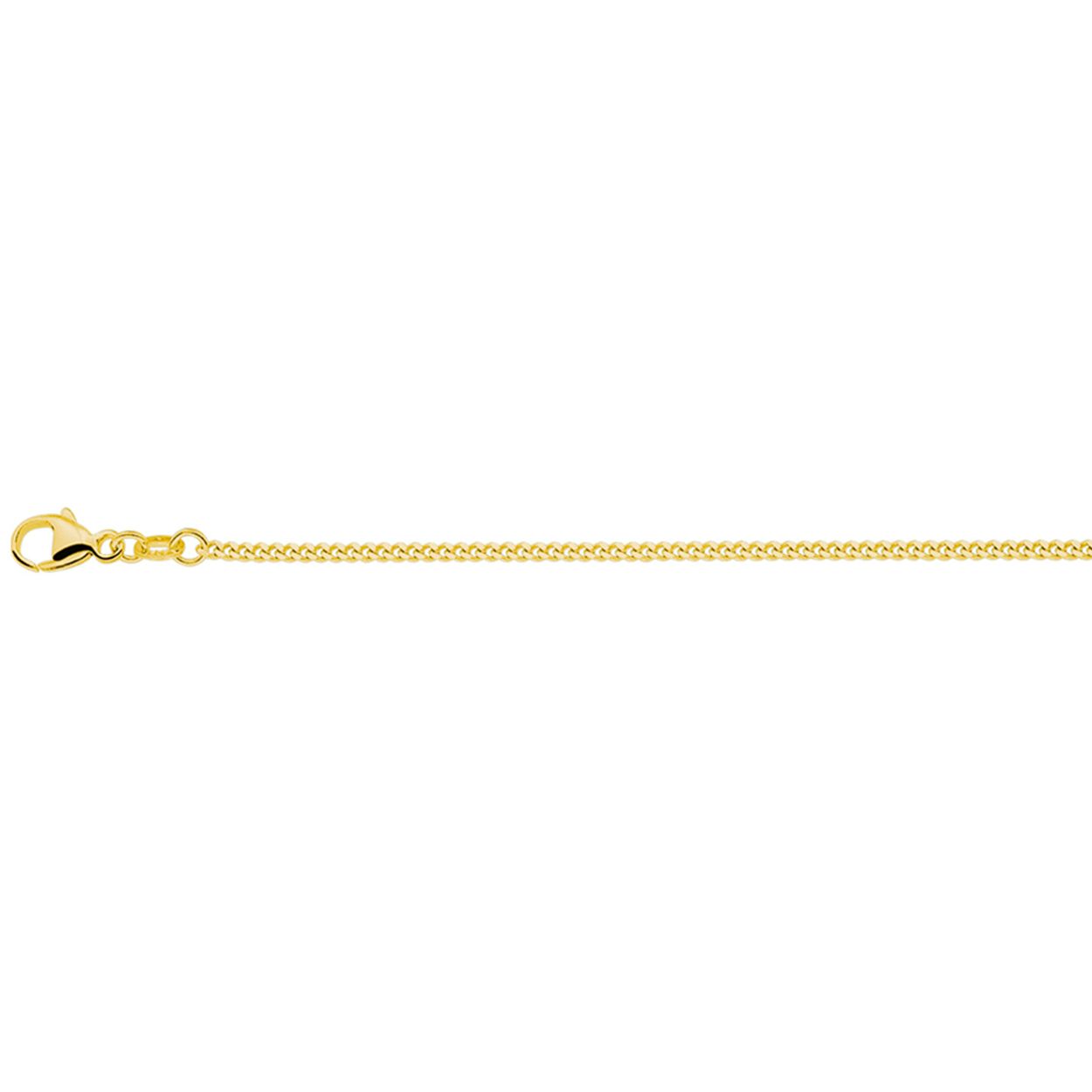 Geelgoud op 925 zilveren gourmette collier met een schakelbreedte van 1.4mm. Het collier heeft een stevige karabijn sluiting. Geen garantie op plating.