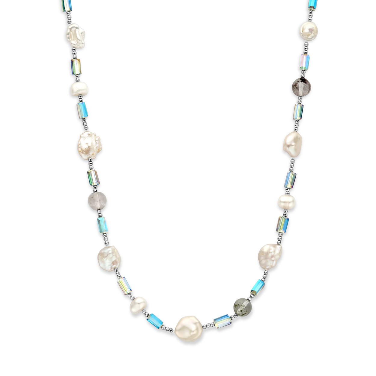 Gerhodineerd 925 zilveren collier uitgevoerd met zoetwaterparels en agaat stenen. Het collier heeft een draaglengte van 44.5 cm met 5cm extensie. Uitgevoerd met karabijnsluiting.