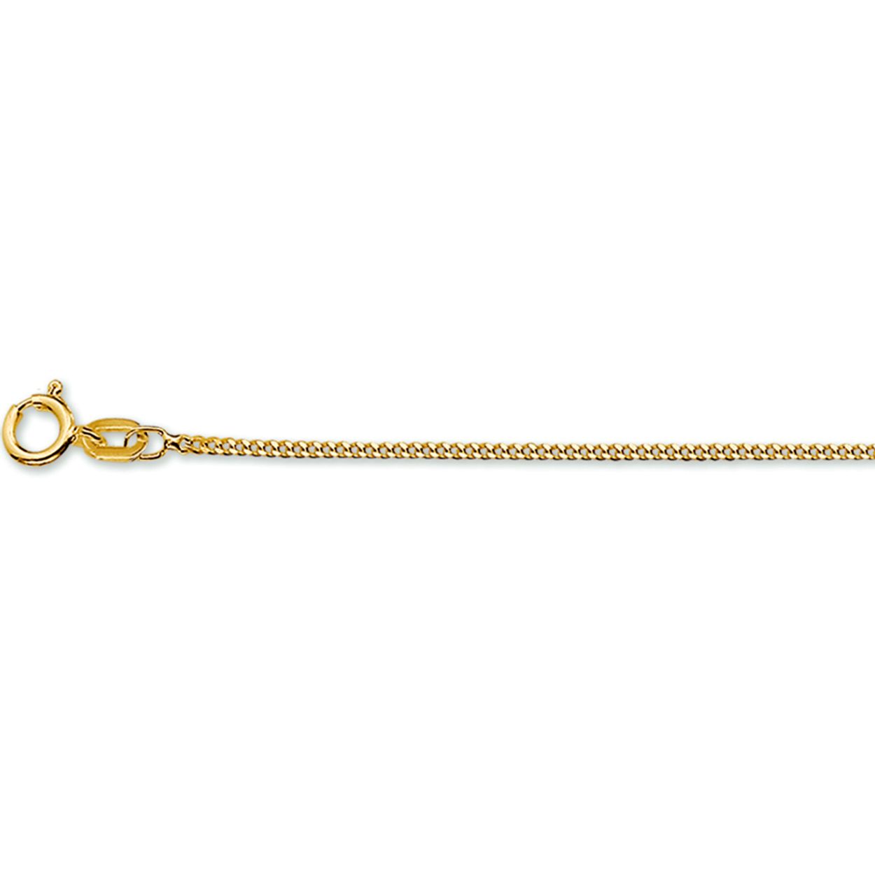 14k Geelgouden lengteartikel met 3 draaglengtes. De schakelbreedte is 1.2mm.