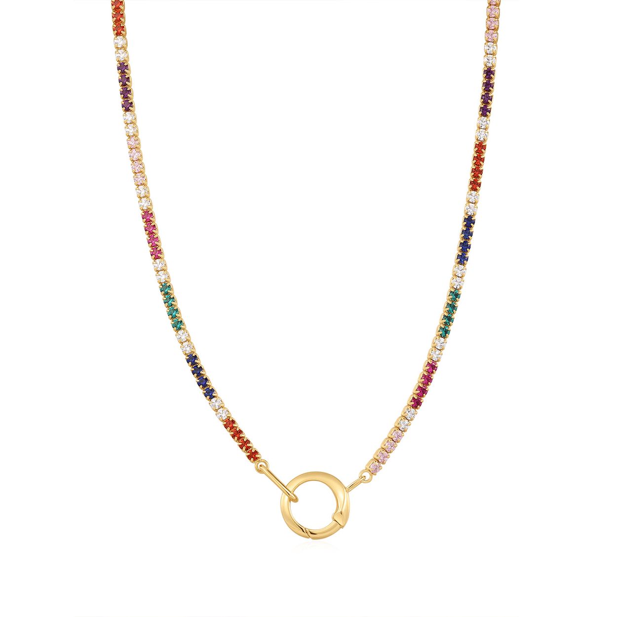 Productbeschrijving 
Deze opvallende regenboogketting, compleet met onze chique gouden connector detail, zijn allemaal gemaakt van 925 sterling zilver met 14 karaat gouden plating. De ketting is afgewerkt met een connector aan de voorkant waarmee je bedels kunt toevoegen. Je hoeft alleen maar de connector te openen en je favoriete bedels eraan te hangen voor een unieke look.

Het Merk
GeÃ¯nspireerd door de laatste fashion trends is Ania Haie het toonaangevende sieradenmerk voor hoogkwalitatieve maar ook betaalbare zilveren sieraden, zonder op de kwaliteit in te leveren. Iedere collectie is gebaseerd op de laatste catwalktrends, waardoor Ania Haie snel tot hÃ©t sieradenmerk voor stijlbewuste consumenten is verkozen. Elk sieraad wordt ontworpen om te combineren met andere sieraden waardoor je je eigen look kunt creÃ«ren. Maar ook zijn Ania Haie sieraden opvallend genoeg om op zichzelf te dragen.

How It All Started
Met een passie voor kwalitatieve sieraden met stijl Ã©n het besef dat de mode bewuste vrouw niet wil inleveren op kwaliteit is Ania Haie geboren. De Ania Haie oprichters zagen later dat de moderne vrouw van vandaag graag sieraden combineert en layered om haar individualiteit te omarmen, de kans werd aangegrepen en de droom werd werkelijkheid.

Volg ons ook op social media
Wil jij op de hoogte blijven van nieuwe collecties, toffe combinaties en de laatste sieraden trends? Hou ons dan ook in de gaten op social media. Daarnaast inspireren wij jou dagelijks met verschillende looks en mix & match combinaties! Deel gerust jouw eigen unieke Ania Haie look door de hashtag #aniahaiexme te gebruiken. Wie weet wordt jouw look gerepost op Ã©Ã©n van onze kanalen!
Je kunt ons volgen op Facebook en Instagram.