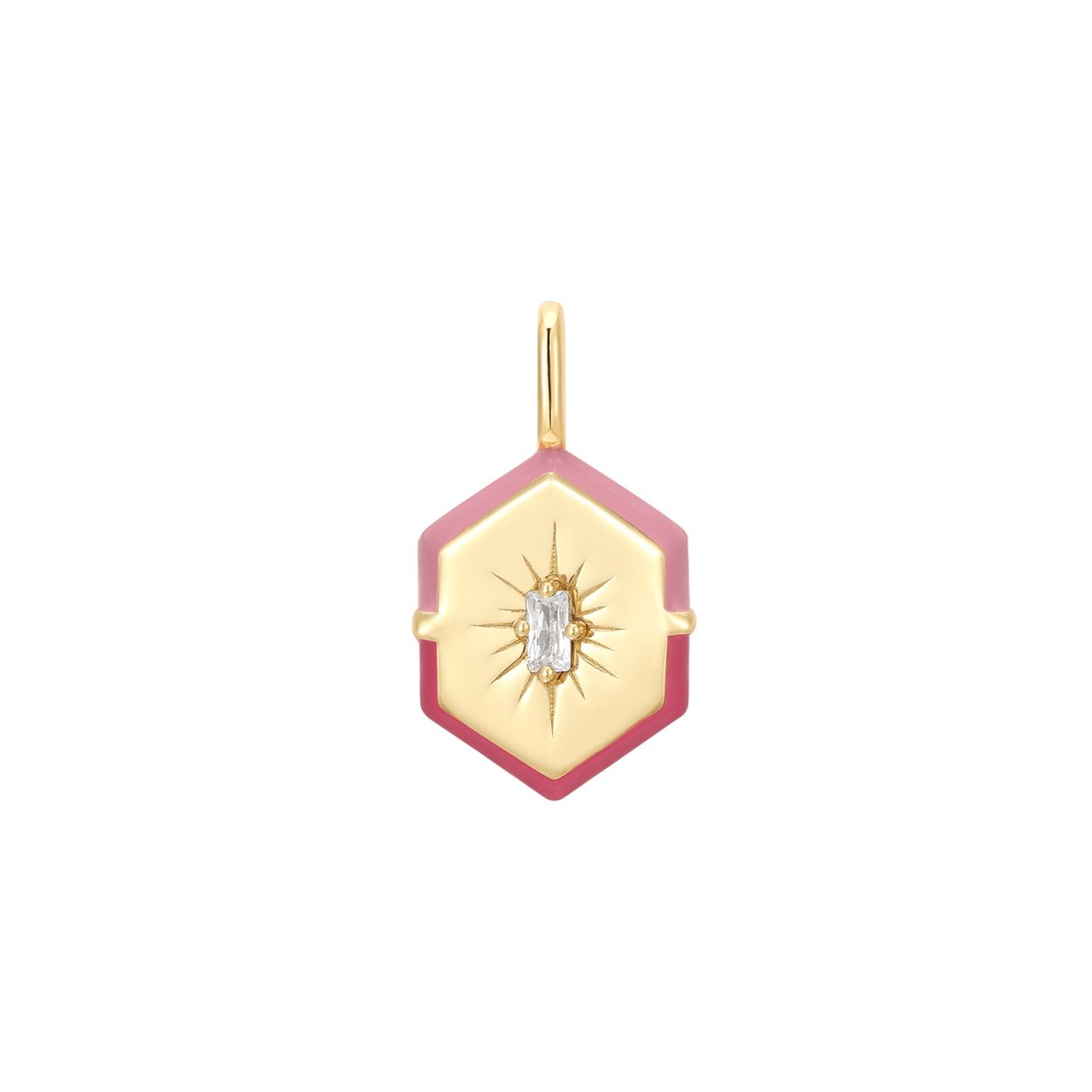 Geef je ketting een upgrade met deze knal roze bedel. De bedel bevat roze emaille randen, een sprankelende zirkonia steen en is gemaakt van 925 sterling zilver met 14 karaat gouden plating. Bevestig je bedel eenvoudig aan een ketting, armband of connector.
