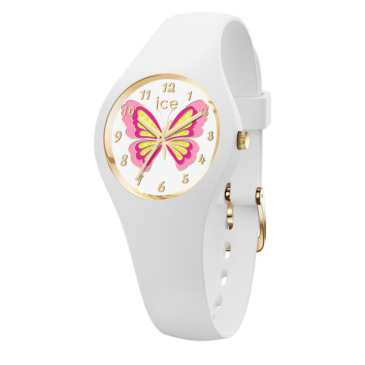Dit Ice Watch horloge komt uit de Fantasia collectie. 
Referentienummer:  IW021951

Dit lieve ice watch model heeft een kleurrijke vlinder op de wijzerplaat. Het horloge heeft een witte band met gouden gesp. Het horloge is waterbestendig tot 10atm en heeft een quartz uurwerk.