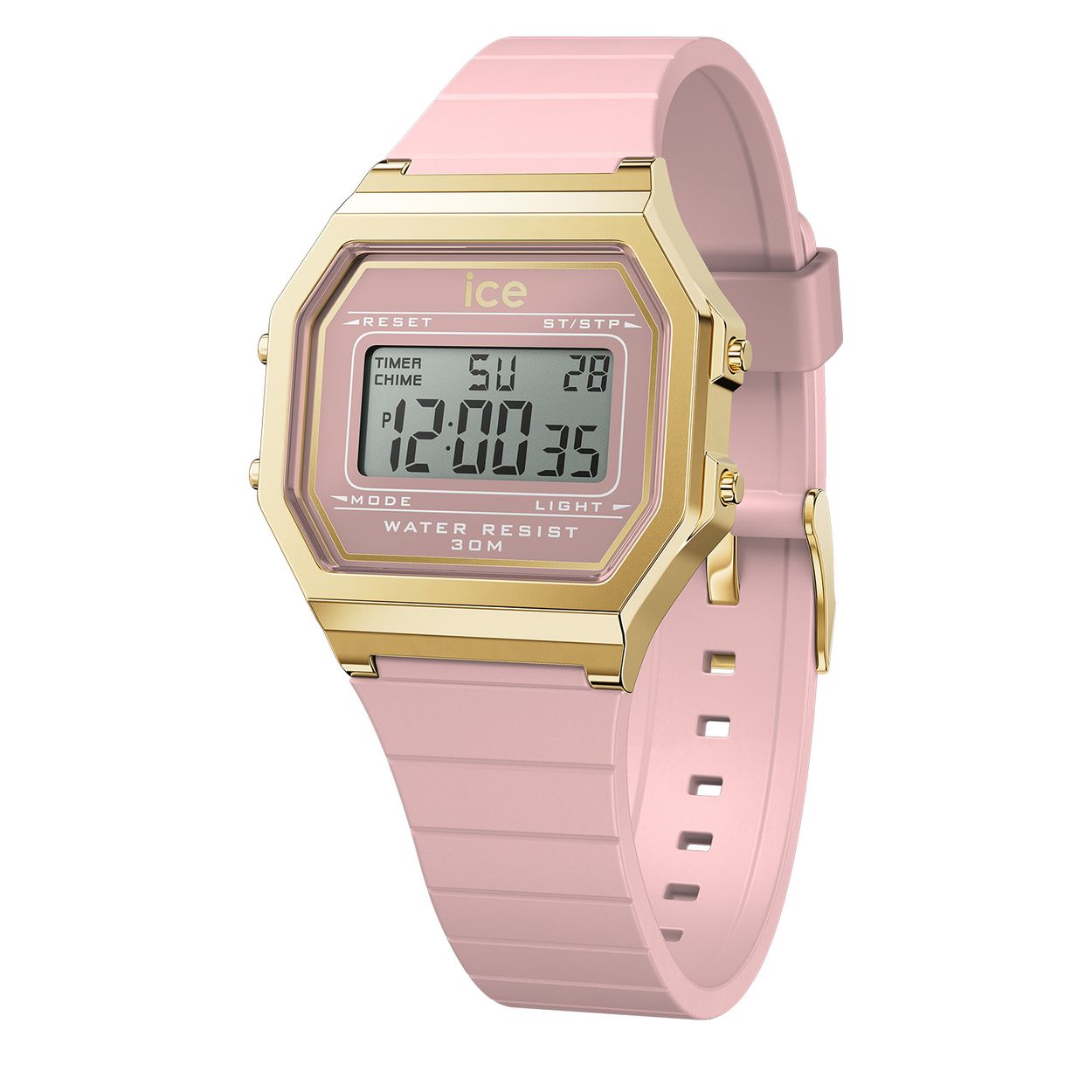 Dit is een horloge van het merk Ice-Watch uit de serie ICE digit retro. Met een horlogekast gemaakt van kunststof en een roze band van siliconen.