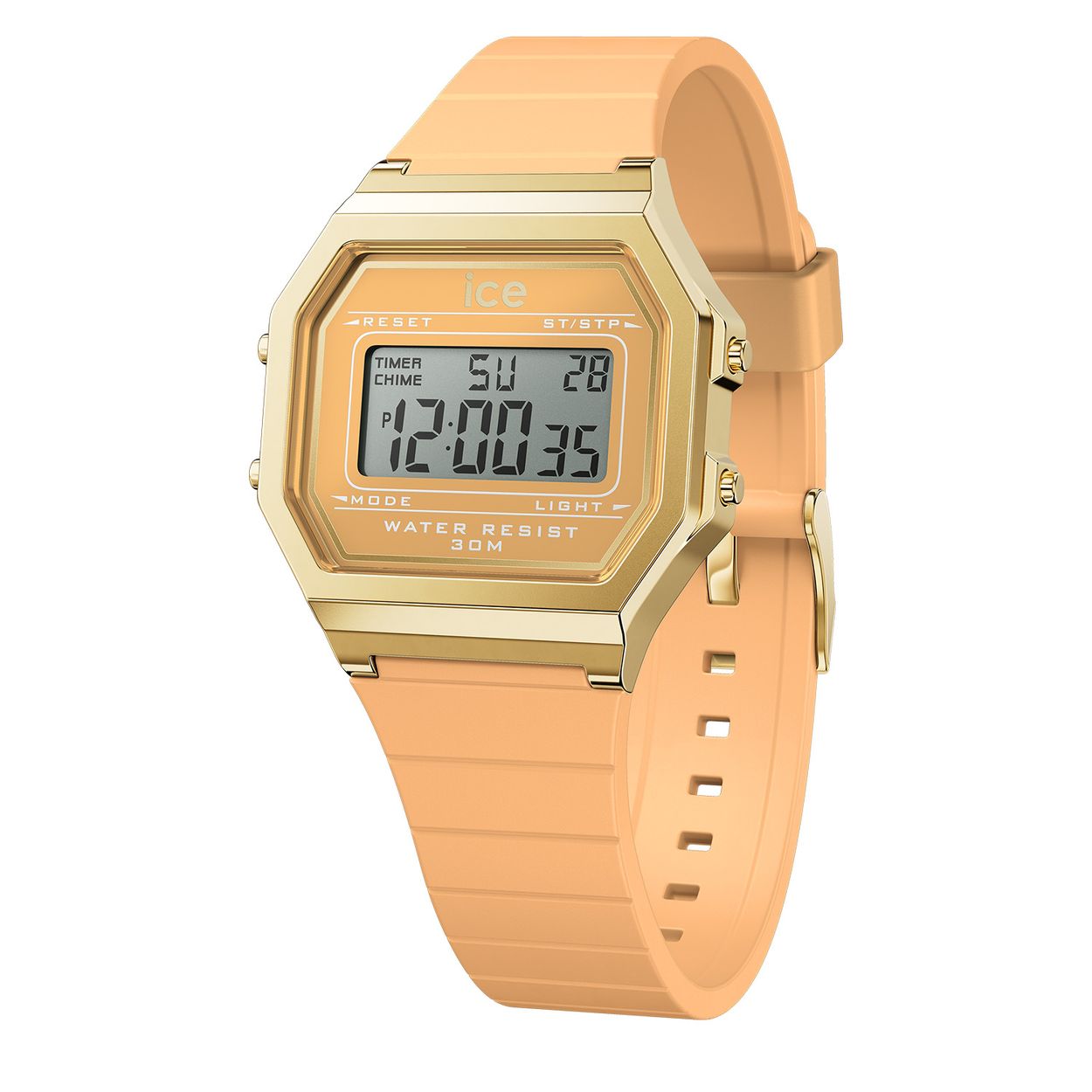 Ontdek de ongelooflijke retro-moderniteit van het horloge ICE digit retro - Peach skin. Ga voor een unieke stijl en betreed het digitale tijdperk met dit horloge, dat functies, comfort en een toets nostalgie laat samengaan.