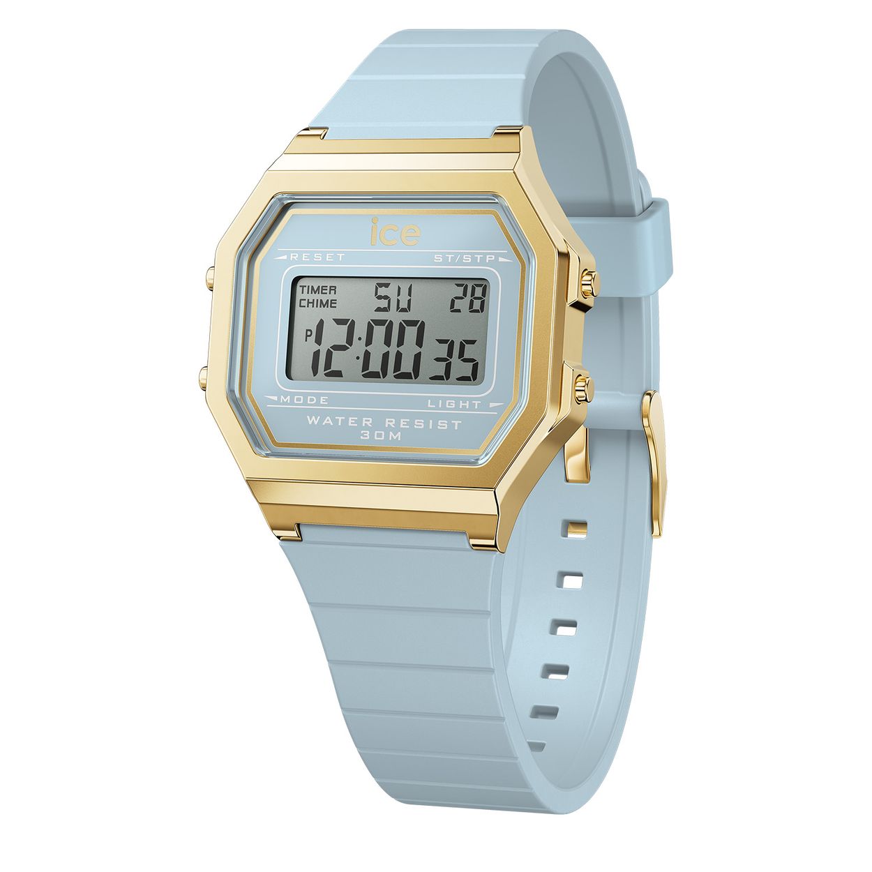 Dit is een horloge van het merk Ice-Watch uit de serie ICE digit retro. Met een horlogekast gemaakt van kunststof en een blauwe band van siliconen.