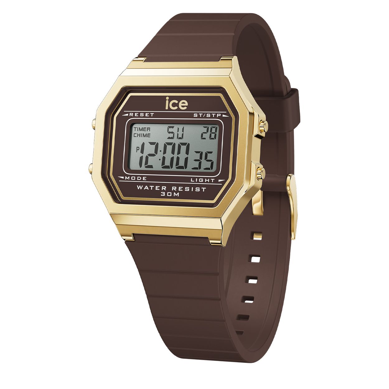 Dit is een horloge van het merk Ice-Watch uit de serie ICE digit retro. Met een horlogekast gemaakt van kunststof en een bruine band van siliconen.