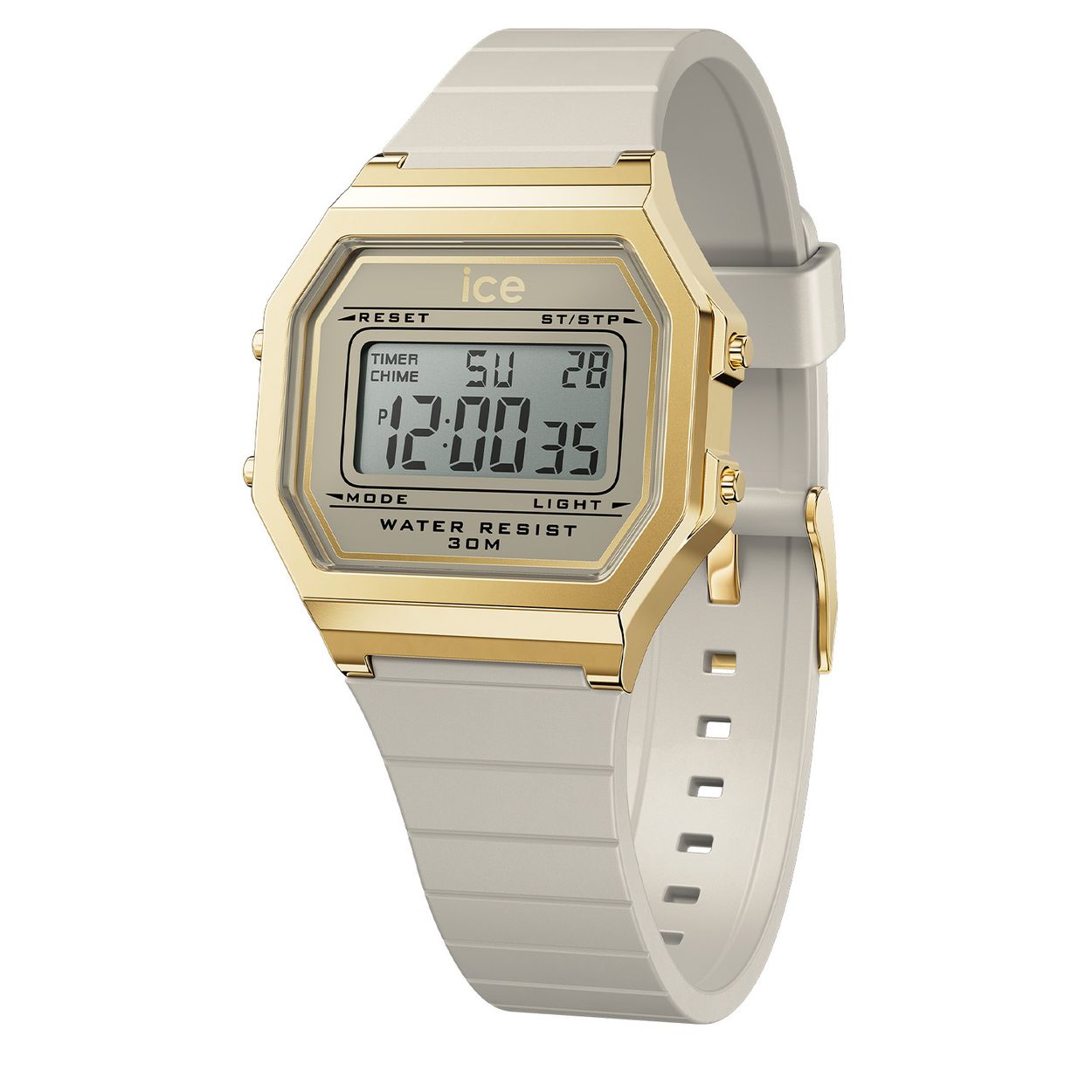 Dit is een horloge van het merk Ice-Watch uit de serie ICE digit retro. Met een horlogekast gemaakt van kunststof en een grijze band van siliconen.