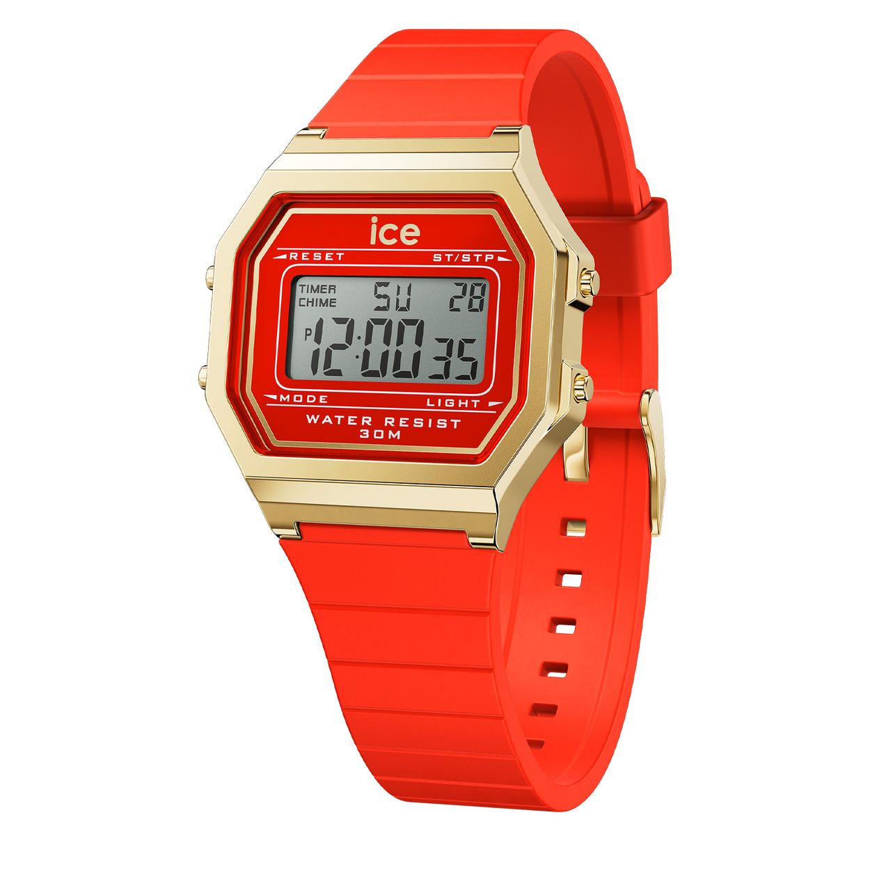Dit is een horloge van het merk Ice-Watch uit de serie ICE digit retro. Met een horlogekast gemaakt van kunststof en een rode band van siliconen.