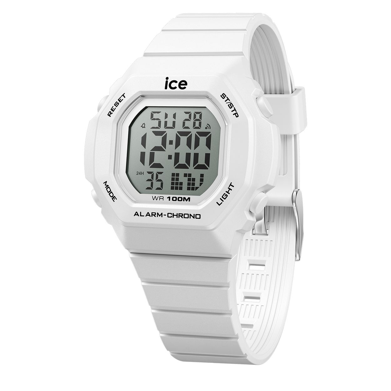 Dit is een horloge van het merk Ice-Watch uit de serie ICE digit ultra. Met een horlogekast gemaakt van kunststof en een witte band van siliconen.