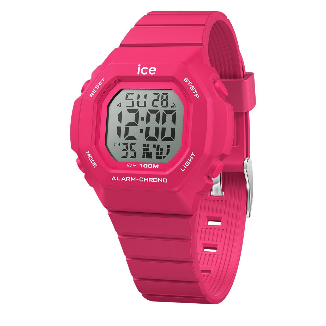 Dit is een horloge van het merk Ice-Watch uit de serie ICE digit ultra. Met een horlogekast gemaakt van kunststof en een roze band van siliconen.