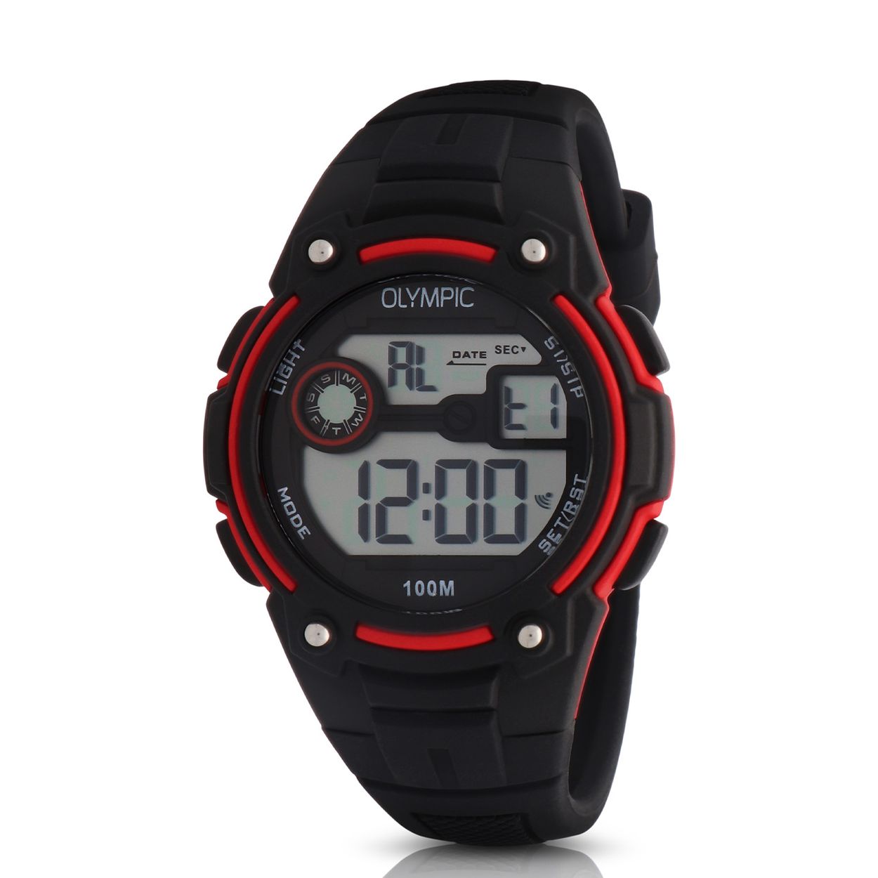 Olympic OL45HKR015 Digital Horloge Kids Zwa/Rood 35mm 
Dit unieke Olympic horloge met artikelnummer: OL45HKR015 is een digitaal kinder horloge met een sportieve uitstraling. De kunststof kast heeft 4 drukknoppen waarmee je de verschillende functies kan bedienen. De horloges zijn in verschillende kleur samenstellingen en verschillende grootte te krijgen. Het horloge heeft tijd,- datum,- dag,- aanduiding. Ook heeft het een timer, alarm en stopwatch functie. Dit geeft het horloge vele mogelijkheden. Aan de kast zit een gelijk gekleurde siliconen band met een gespsluiting. Het horloge heeft een mineraalglas, een doorsnee van 35mm en is 10ATM.

Waterdichtheid 10ATM
Dit horloge is bestand tegen water bij het zwemmen en douchen. Dit horloge is niet bestand tegen (grote) waterdruk dus je kunt er niet mee duiken.

Het merk:
Een mooi horloge hoeft niet duur te zijn! Het Nederlandse horlogemerk Olympic levert stoere chronografen, slimline series, digitale uurwerken en elegante dameshorloges. De prijs-kwaliteitverhouding staat bij Olympic hoog in het vaandel met prijzen die uiteenlopen van € 34,95 tot en met € 159,00.

100% Nederlands ontwerp, waterdicht en standaard 3 jaar fabrieksgarantie.

Specificaties:
- Ronde kast Ø 35mm
- Digitaal uurwerk
- Siliconen band
- Zwart
- 10ATM 
- Standaard 3 jaar fabrieksgarantie
- Mineraalglas