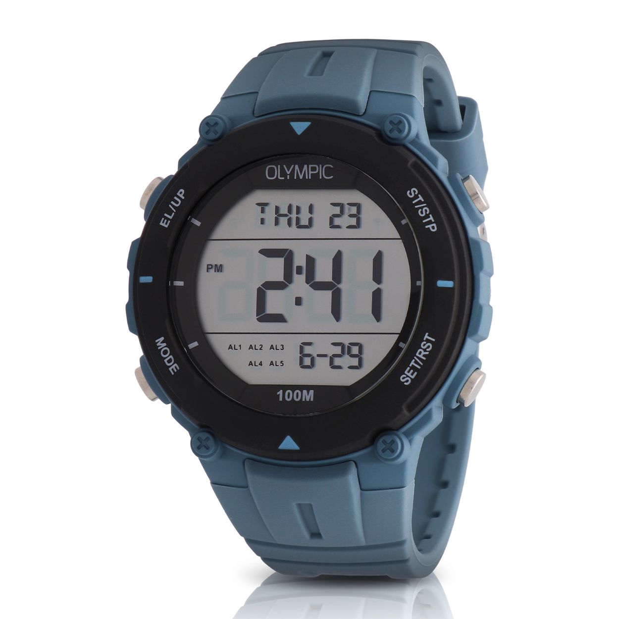 Olympic OL45HKR022 Digital Horloge Kids Blw/Zwa 46mm 
Dit unieke Olympic horloge met artikelnummer: OL45HKR022 is een digitaal kinder horloge met een sportieve uitstraling. De kunststof kast heeft 4 drukknoppen waarmee je de verschillende functies kan bedienen. De horloges zijn in verschillende kleur samenstellingen en verschillende grootte te krijgen. Het horloge heeft tijd,- datum,- dag,- aanduiding. Ook heeft het een timer, alarm en stopwatch functie. Dit geeft het horloge vele mogelijkheden. Aan de kast zit een gelijk gekleurde siliconen band met een gespsluiting. Het horloge heeft een mineraalglas, een doorsnee van 46mm en is 10ATM.

Waterdichtheid 10ATM
Dit horloge is bestand tegen water bij het zwemmen en douchen. Dit horloge is niet bestand tegen (grote) waterdruk dus je kunt er niet mee duiken.

Het merk:
Een mooi horloge hoeft niet duur te zijn! Het Nederlandse horlogemerk Olympic levert stoere chronografen, slimline series, digitale uurwerken en elegante dameshorloges. De prijs-kwaliteitverhouding staat bij Olympic hoog in het vaandel met prijzen die uiteenlopen van € 34,95 tot en met € 159,00.

100% Nederlands ontwerp, waterdicht en standaard 3 jaar fabrieksgarantie.

Specificaties:
- Ronde kast Ø 46mm
- Digitaal uurwerk
- Siliconen band
- Blauw
- 10ATM 
- Standaard 3 jaar fabrieksgarantie
- Mineraalglas