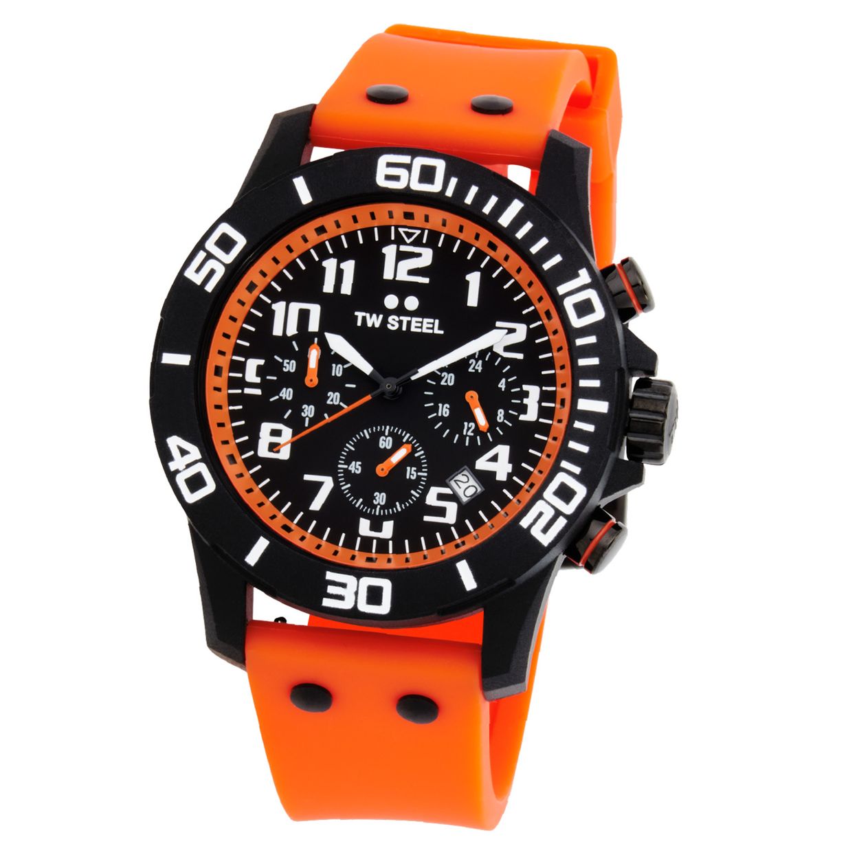 TW Steel TWCA2 Carbon Zwart Oranje 44mm
Deze TW steel uit de Carbon serie met nr TWCA2 is 44mm en heeft een gehard mineraalglas. De TWCA2 valt op door de donkere carbon kast. Carbon is gemaakt van koolstofvezels die zijn ingebed in thermohardende kunstof. Het herenhorloge heeft een bewerkte bezel met tachymeter en een grote schroefkroon. Op de zwarte wijzerplaat zit een chronograaf en datum. De wijzers en uurs-aanduiding zijn duidelijk zichtbaar door de witte opdruk. De oranje accenten geven de sportieve uitstraling. Aan de kast zit een oranje siliconenband met een gespsluiting. Het horloge heeft wereldwijde garantie van 2 jaar en is 10 ATM. Een sportief model.

Het Merk:
TW Steel is een Nederlands horlogemerk. Groot in visie en ongeÃ«venaard in stijl. Sinds onze oprichting in 2005 geven wij tijd een nieuwe dimensie. Met karakteristieke designs stappen wij af van de gebaande paden.
Ons bereik is wereldwijd, of het nu zakelijk, casual of sportief is, bij de horloge collectie van TW Steel gaat het om kwaliteit en precisie. Een horloge dat je persoonlijkheid onderstreept is altijd binnen handbereik. Vorm en functie gaan samen in onze horloges van Zwitserse top kwaliteit. De kunst om je te onderscheiden vergt zelfvertrouwen en lef.
TW Steel is niet zomaar een horloge, TW Steel is een statement.

Specificaties:
- Carbon horloge kast 44mm
- Zwarte wijzerplaat 
- Oranje siliconenband
- Gehard mineraalglas
- Schroefkroon
- 10 ATM