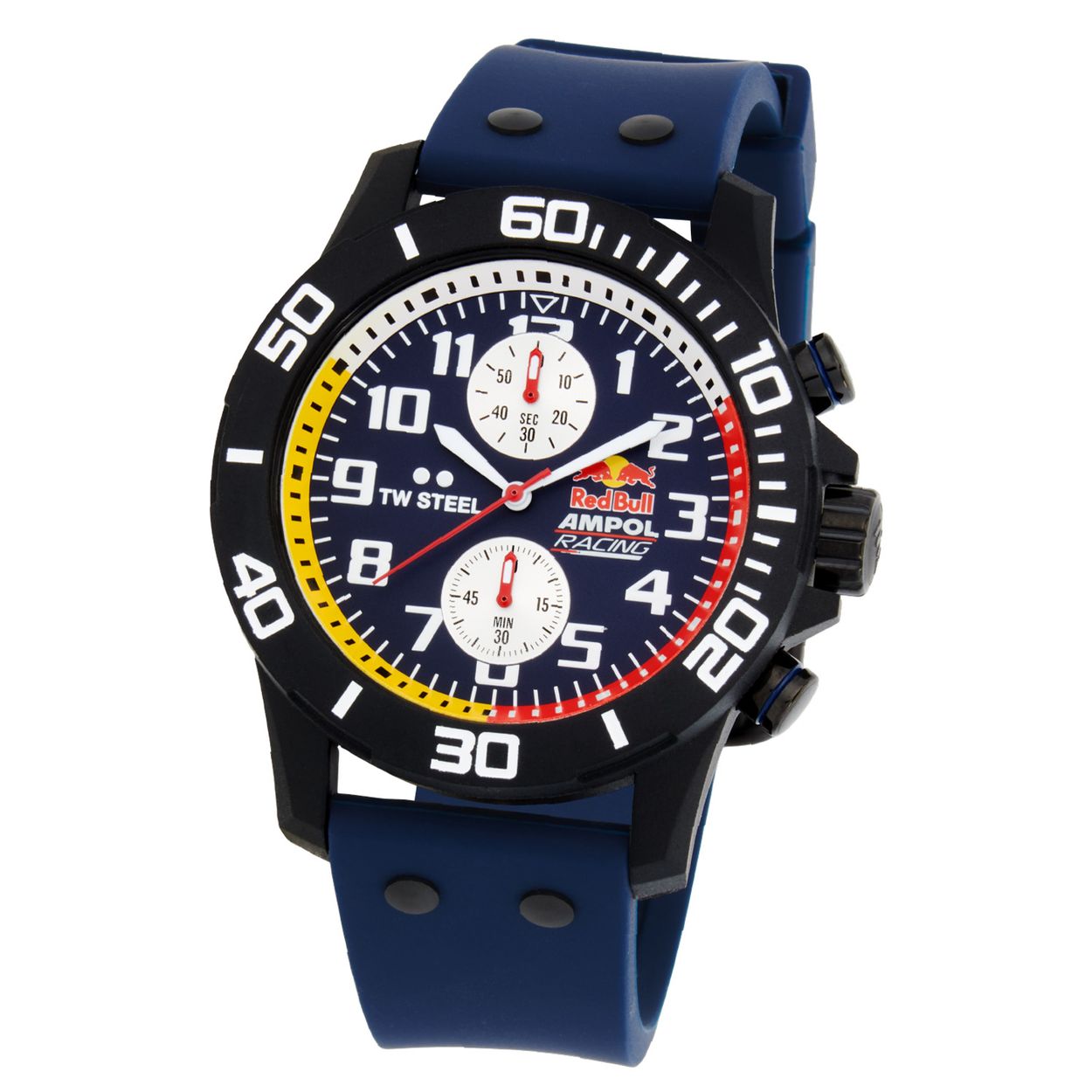TW Steel TWCA6 Carbon Zwart Blauw Red Bull 44mm
Deze TW steel uit de Carbon serie met nr TWCA6 is 44mm en heeft een gehard mineraalglas. De TWCA6 valt op door de donkere carbon kast. Carbon is gemaakt van koolstofvezels die zijn ingebed in thermohardende kunstof. Het herenhorloge heeft een bewerkte bezel met tachymeter en een grote schroefkroon. Op de zwarte wijzerplaat zit een chronograaf en datum en is het Red Bull Ampol logo afgedrukt. De wijzers en uurs-aanduiding zijn duidelijk zichtbaar door de witte opdruk. De rode en gele accenten geven de sportieve uitstraling. Aan de kast zit een blauwe siliconenband met een gespsluiting. Het horloge heeft wereldwijde garantie van 2 jaar en is 10 ATM. Een sportief model.

Het Merk:
TW Steel is een Nederlands horlogemerk. Groot in visie en ongeëvenaard in stijl. Sinds onze oprichting in 2005 geven wij tijd een nieuwe dimensie. Met karakteristieke designs stappen wij af van de gebaande paden.
Ons bereik is wereldwijd, of het nu zakelijk, casual of sportief is, bij de horloge collectie van TW Steel gaat het om kwaliteit en precisie. Een horloge dat je persoonlijkheid onderstreept is altijd binnen handbereik. Vorm en functie gaan samen in onze horloges van Zwitserse top kwaliteit. De kunst om je te onderscheiden vergt zelfvertrouwen en lef.
TW Steel is niet zomaar een horloge, TW Steel is een statement.

Specificaties:
- Carbon horloge kast 44mm
- Zwarte wijzerplaat Red Bull
- Blauwe siliconenband
- Gehard mineraalglas
- Schroefkroon
- 10 ATM