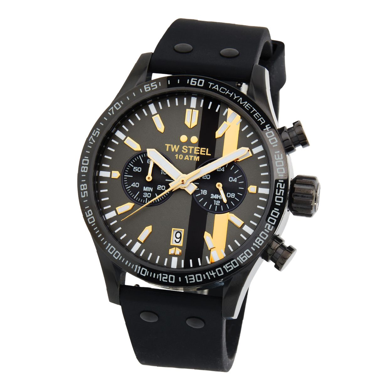 TW Steel TWVS122 New Volante Sport Zwart Siliconen 45mm
Deze TW steel uit de Volante serie met nr TWVS122 is 45mm en heeft een gehard mineraalglas. De TWVS122 valt op door de zwarte stalen kast met bewerkte bezel met een tachymeter en aan zijn grote schroefkroon. Op de satijn zwarte wijzerplaat zijn gekleurde karakteristieke racing strepen gedrukt. Het herenhorloge heeft een chronograaf en datum. De wijzers zijn duidelijk zichtbaar door de witte opdruk. Aan de kast zit een zwarte siliconenband met een gespsluiting. Het horloge heeft wereldwijde garantie van 2 jaar en is 10 ATM. Een sportief model.

Het Merk:
TW Steel is een Nederlands horlogemerk. Groot in visie en ongeëvenaard in stijl. Sinds onze oprichting in 2005 geven wij tijd een nieuwe dimensie. Met karakteristieke designs stappen wij af van de gebaande paden.
Ons bereik is wereldwijd, of het nu zakelijk, casual of sportief is, bij de horloge collectie van TW Steel gaat het om kwaliteit en precisie. Een horloge dat je persoonlijkheid onderstreept is altijd binnen handbereik. Vorm en functie gaan samen in onze horloges van Zwitserse top kwaliteit. De kunst om je te onderscheiden vergt zelfvertrouwen en lef.
TW Steel is niet zomaar een horloge, TW Steel is een statement.

Specificaties:
- Stalen horloge kast 45mm
- Zwarte wijzerplaat 
- Zwarte siliconenband
- Gehard mineraalglas
- Schroefkroon
- 10 ATM