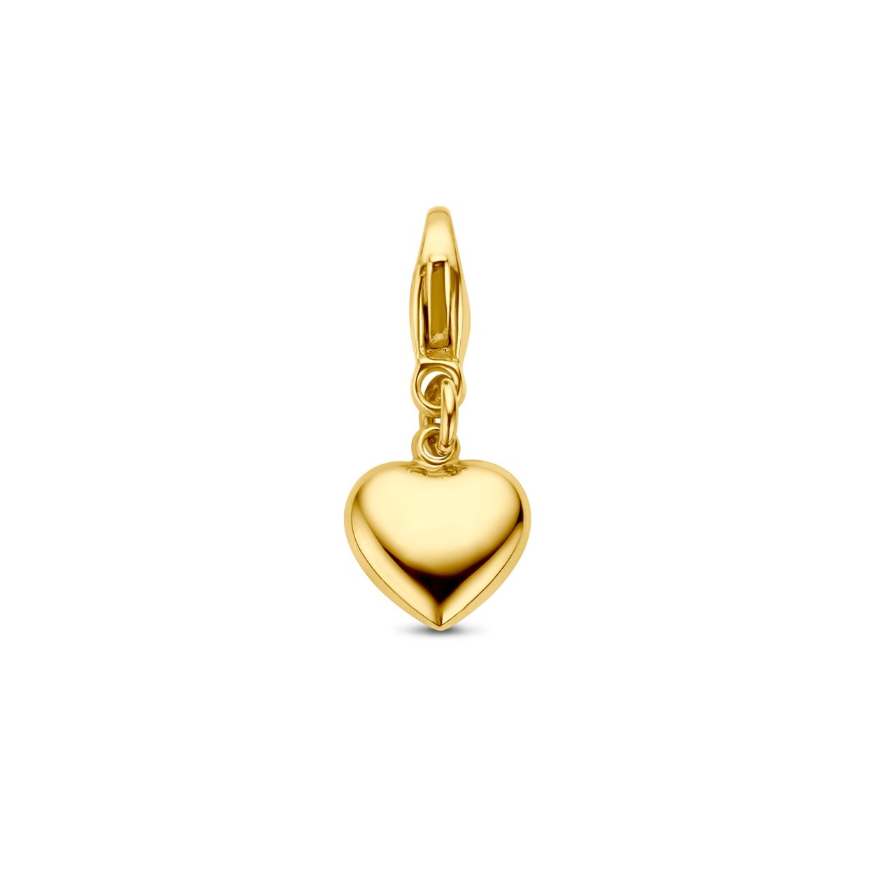 14k Geelgouden slotbedel in de vorm van een hart. Het hart heeft een afmeting van 8x8.5mm.