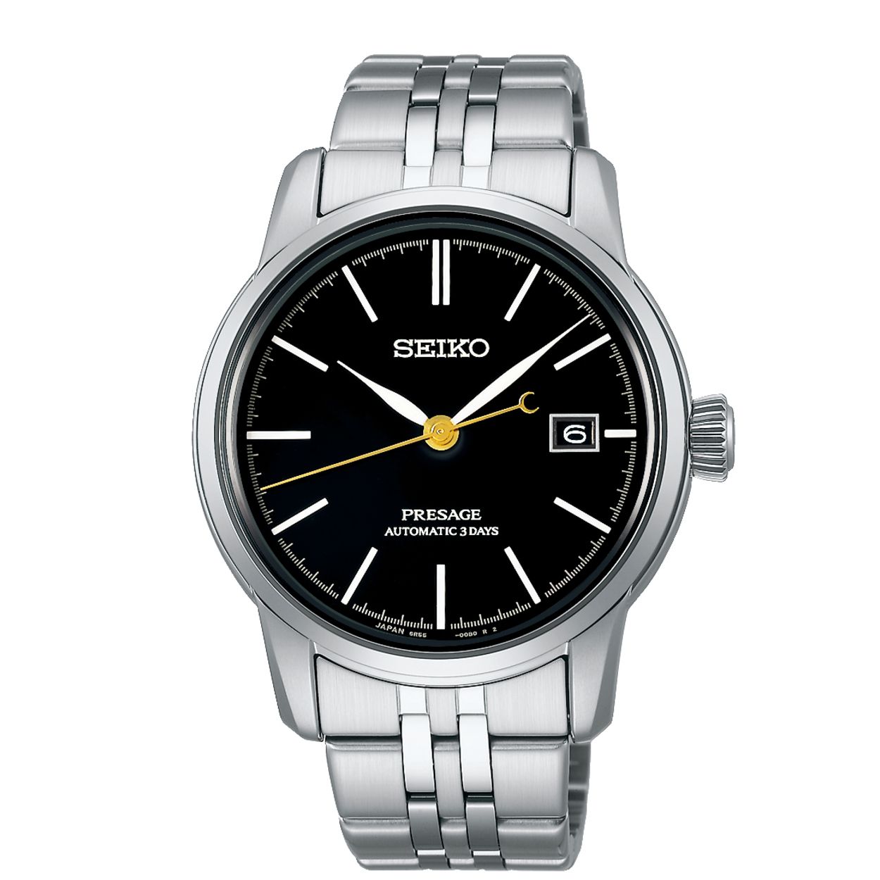 Dit is een herenhorloge van het merk Seiko. Het is een analoog horloge gemaakt van staal. De diameter van de kast is 40.2 mm en de kast is 11.6 mm dik.
De verdere specificaties van het horloge zijn als volgt:
Kastvorm: rond
Kastkleur: zilverkleurig
Kastmateriaal: staal
Bandbreedte: 20 mm
Bandlengte: 260.2 mm
Sluiting: vouwsluiting met drukker
Wijzerplaatkleur: zwart
Glassoort: saffier glas
Waterdichtheid: 10 ATM
Techniek: automaat