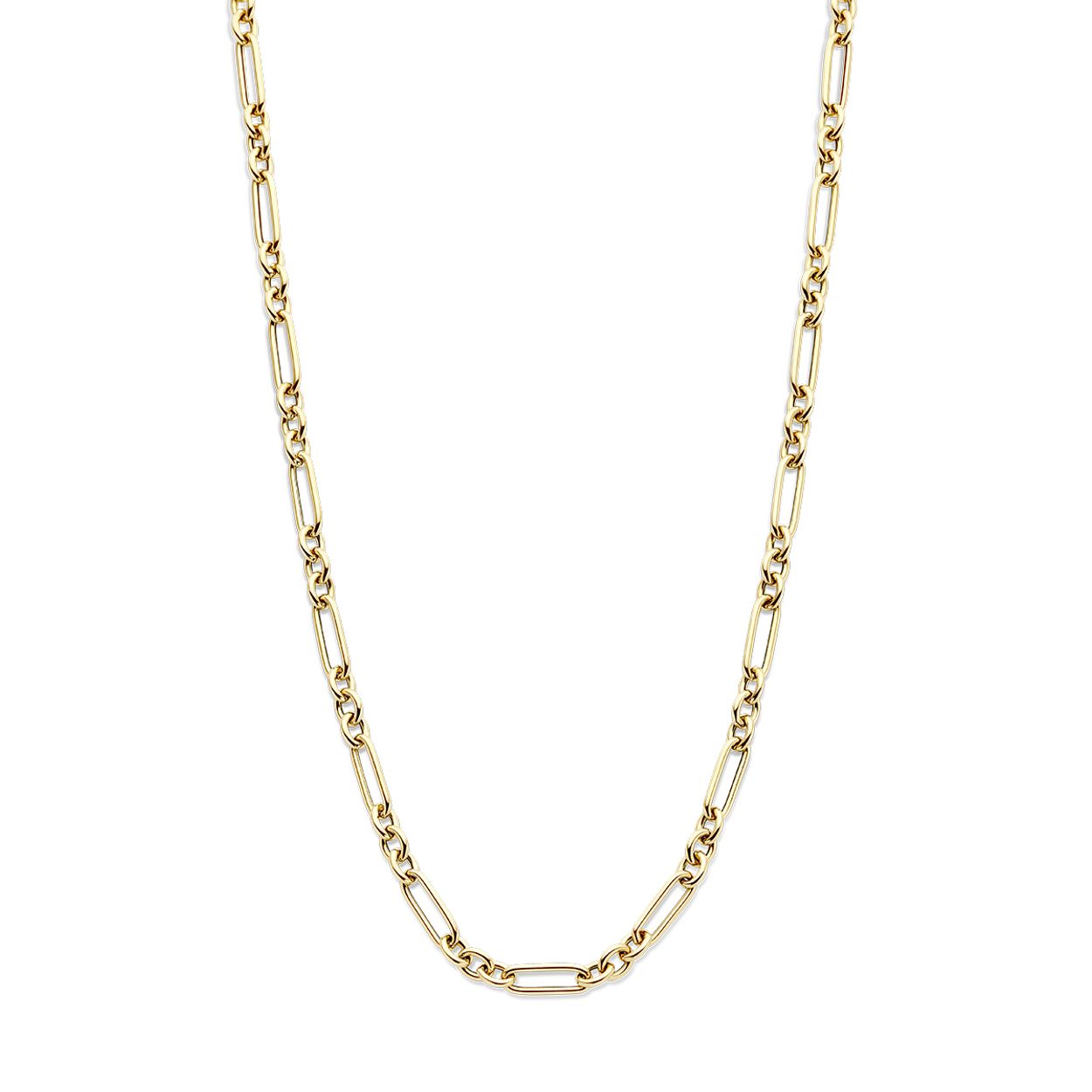 14k Geelgouden collier met een schakelbreedte van 4mm. Het collier heeft een karabijn sluiting.