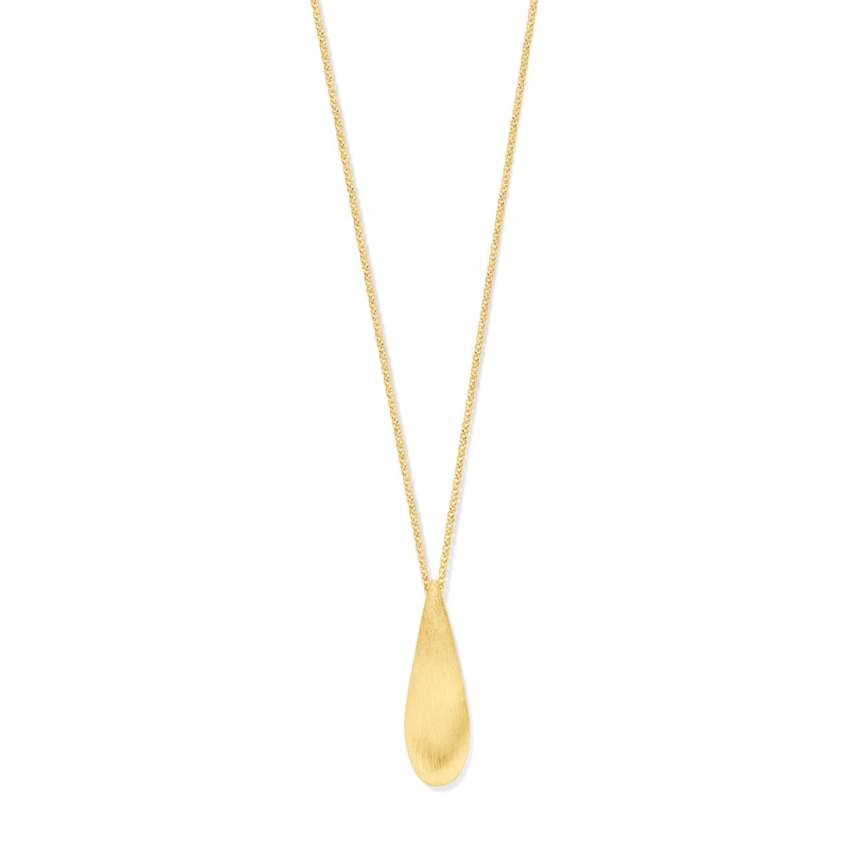 Geelgoud op 925 zilveren collier uitgevoerd met een druppel. Het collier heeft een schakelbreedte van 1.7mm. Uitgevoerd met karabijnsluiting. Geen garantie op de plating.