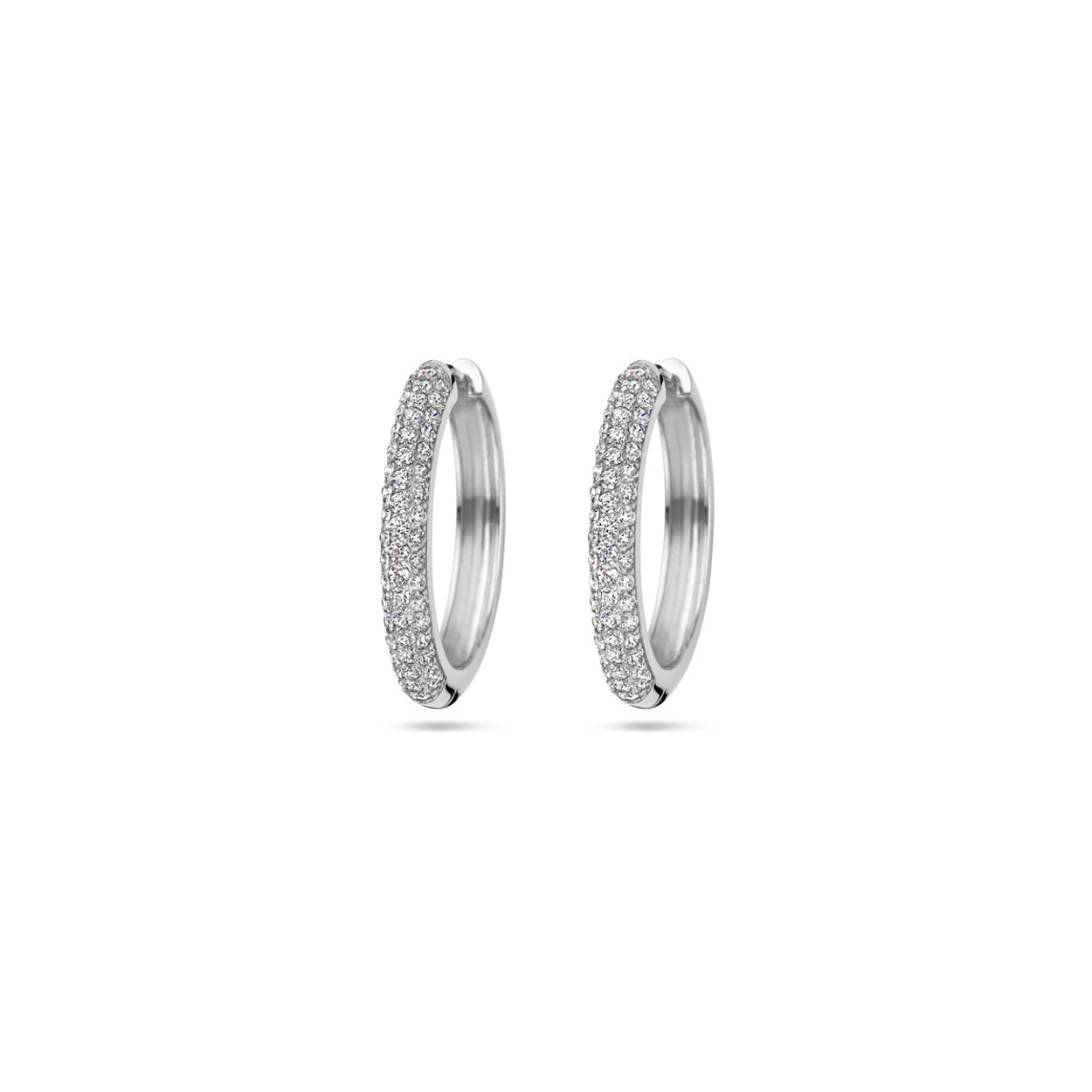 Gerhodineerd 925 zilveren klapoorringen uitgevoerd met zirkonia. De klapoorringen hebben een afmeting van 26x4mm.