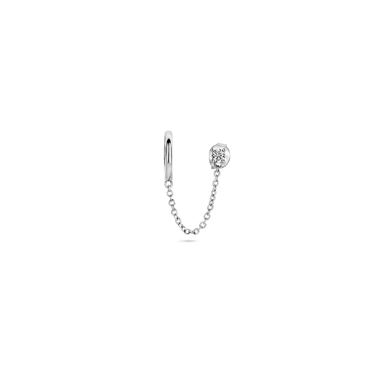 Gerhodineerd zilveren oorknop met klapoorring voor meerdere gaatjes met een totale lengte van 4.5cm. Uitgevoerd met zirkonia. De oorknop wordt per stuk verkocht.