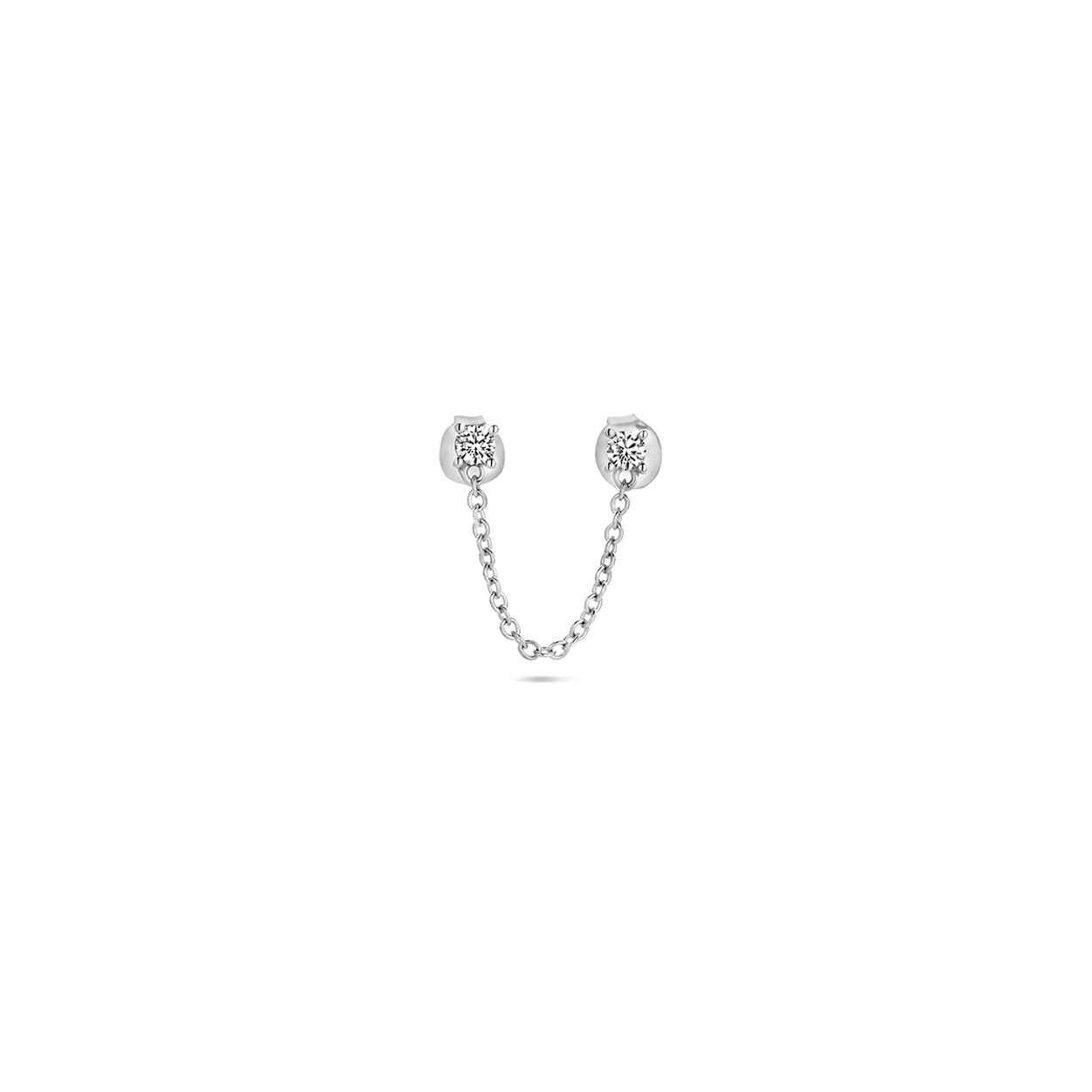 Gerhodineerd zilveren oorknop voor meerdere gaatjes met een totale lengte van 3.5cm. Uitgevoerd met zirkonia. De oorknop wordt per stuk verkocht.