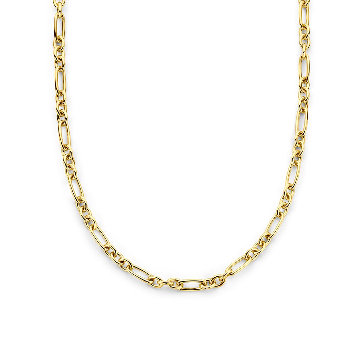 14k Geelgouden collier met een schakelbreedte van 7.5mm. Het collier heeft een draaglengte van 45cm. Uitgevoerd met een karabijn sluiting.